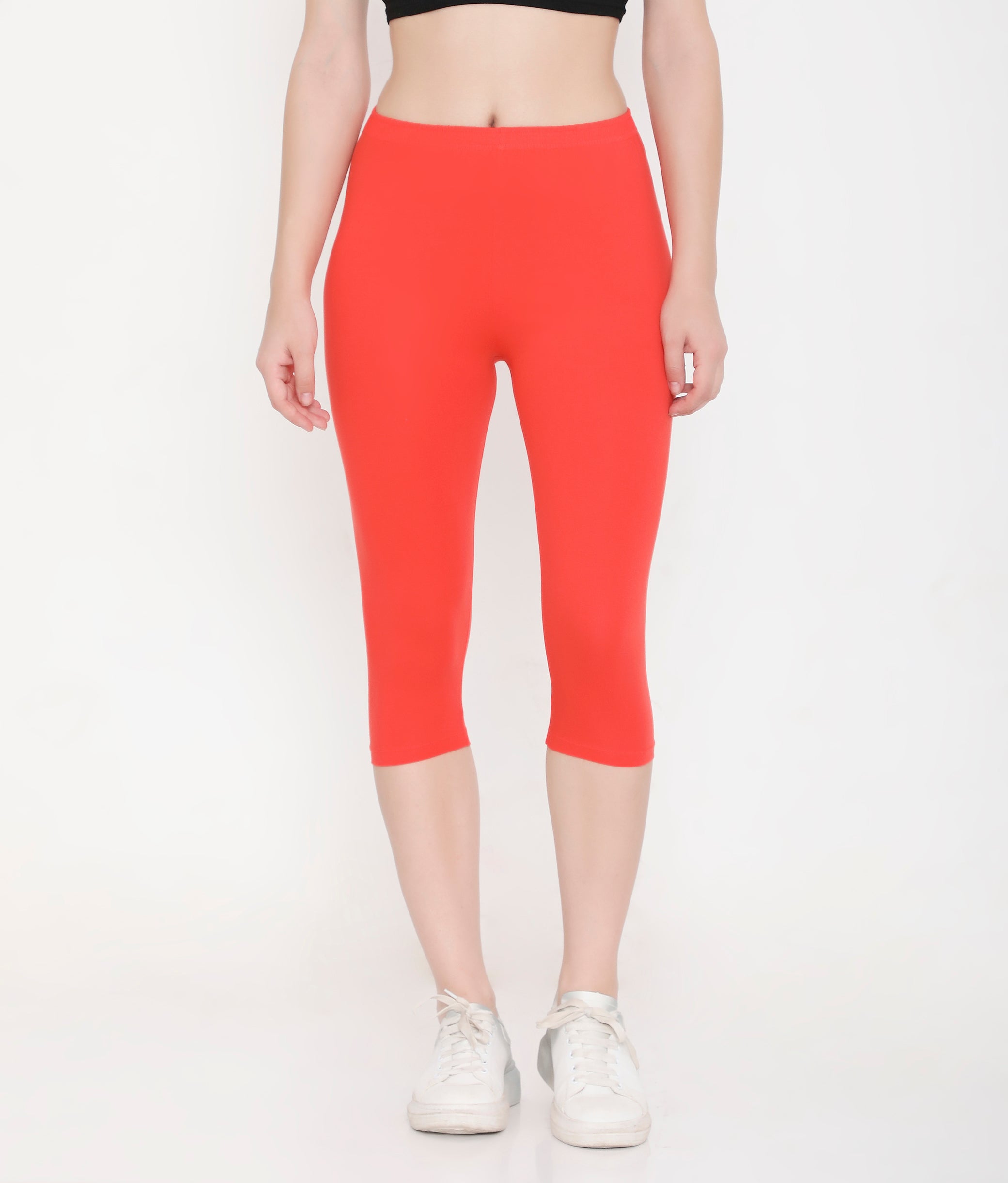 SOLID ORANGE SOFT COTTON EVERYDAY CAPRI FOR WOMEN