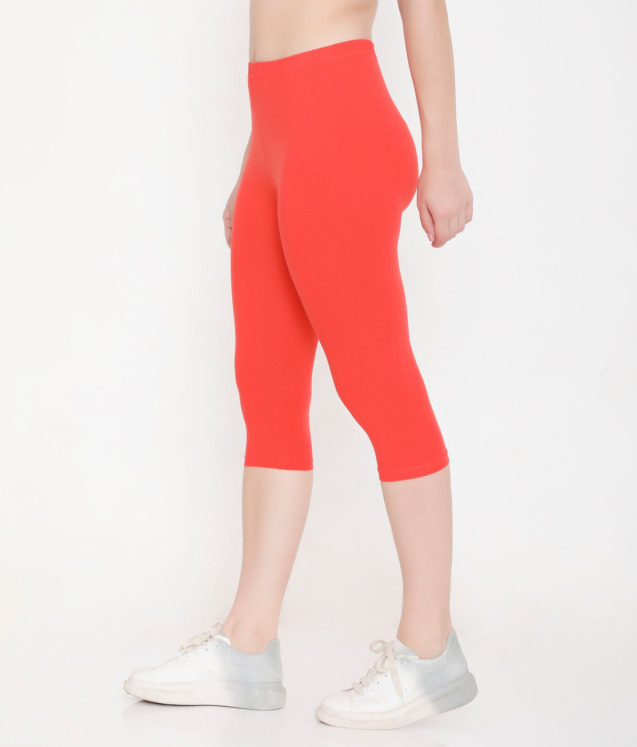 SOLID ORANGE SOFT COTTON EVERYDAY CAPRI FOR WOMEN