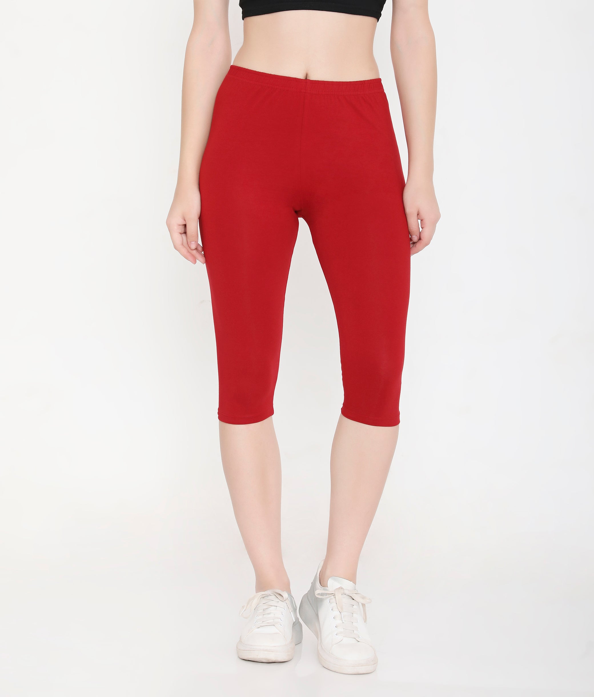 SOLID MAROON SOFT COTTON EVERYDAY CAPRI FOR WOMEN