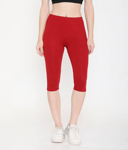 SOLID MAROON SOFT COTTON EVERYDAY CAPRI FOR WOMEN