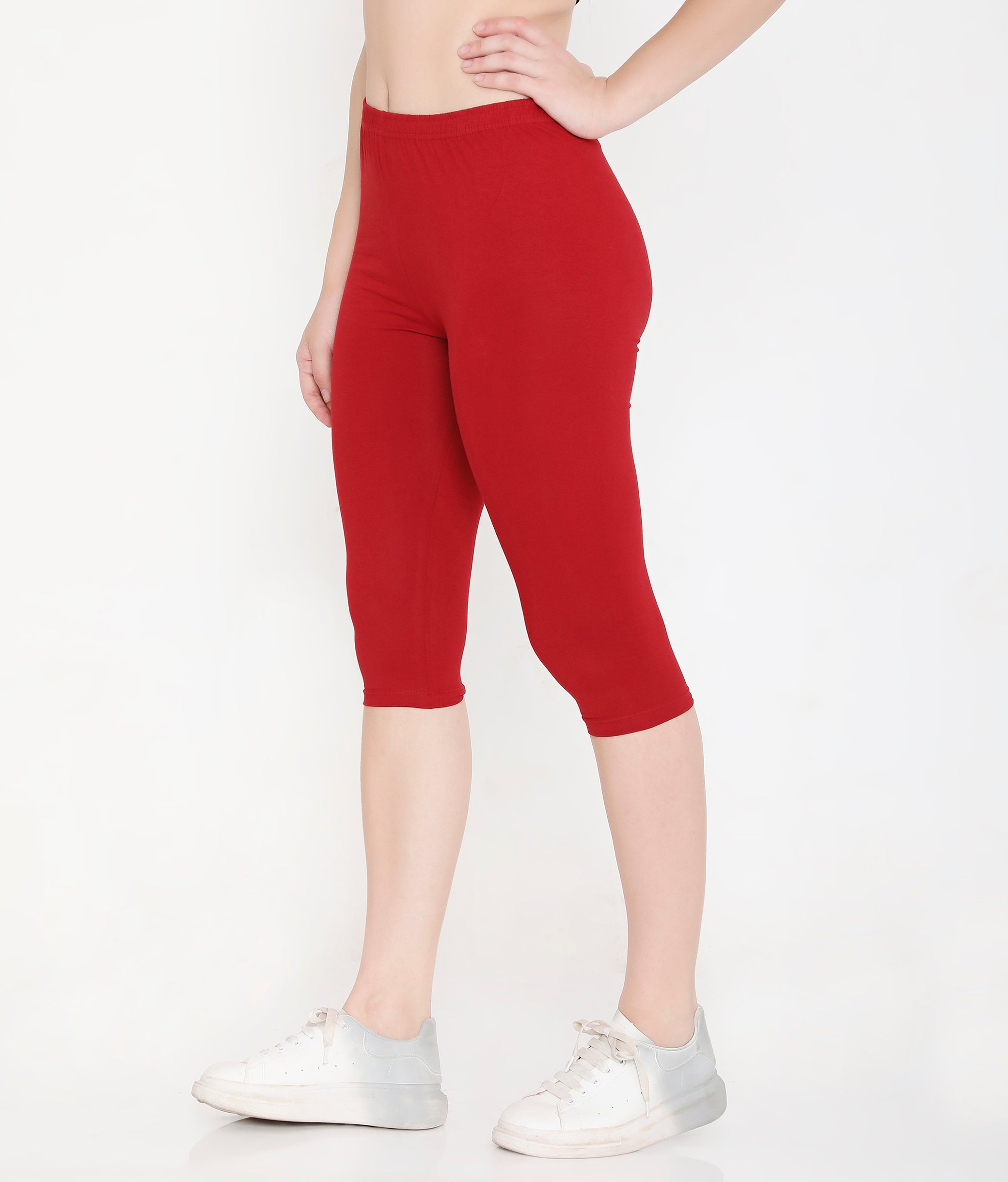 SOLID MAROON SOFT COTTON EVERYDAY CAPRI FOR WOMEN