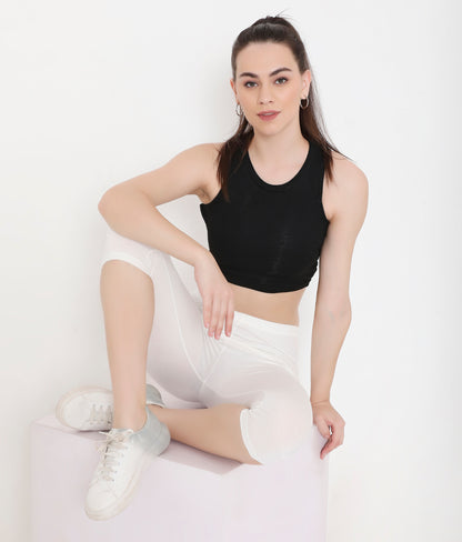 WOMEN SOLID WHITE SOFT COTTON EVERYDAY CAPRI