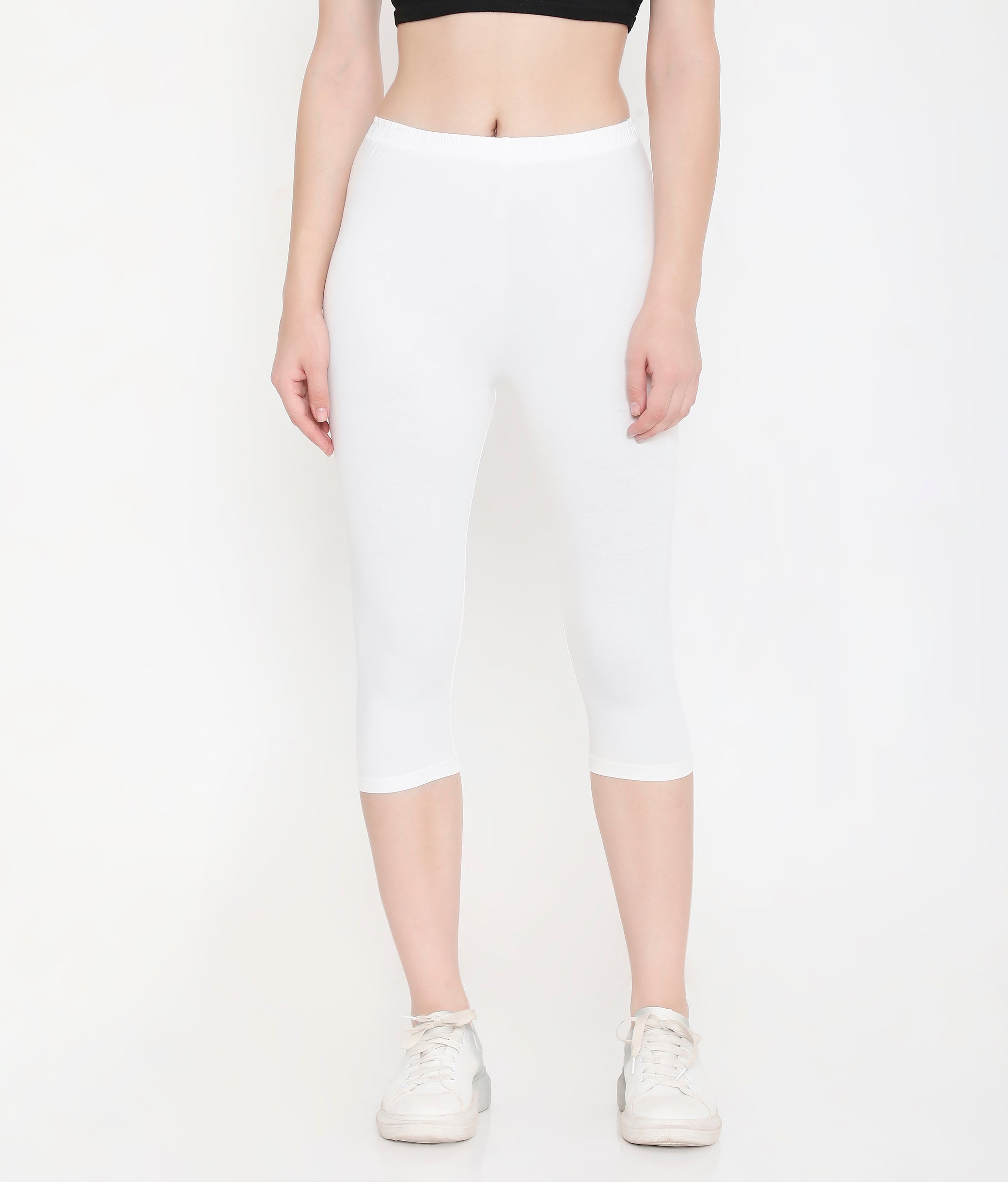 WOMEN SOLID WHITE SOFT COTTON EVERYDAY CAPRI