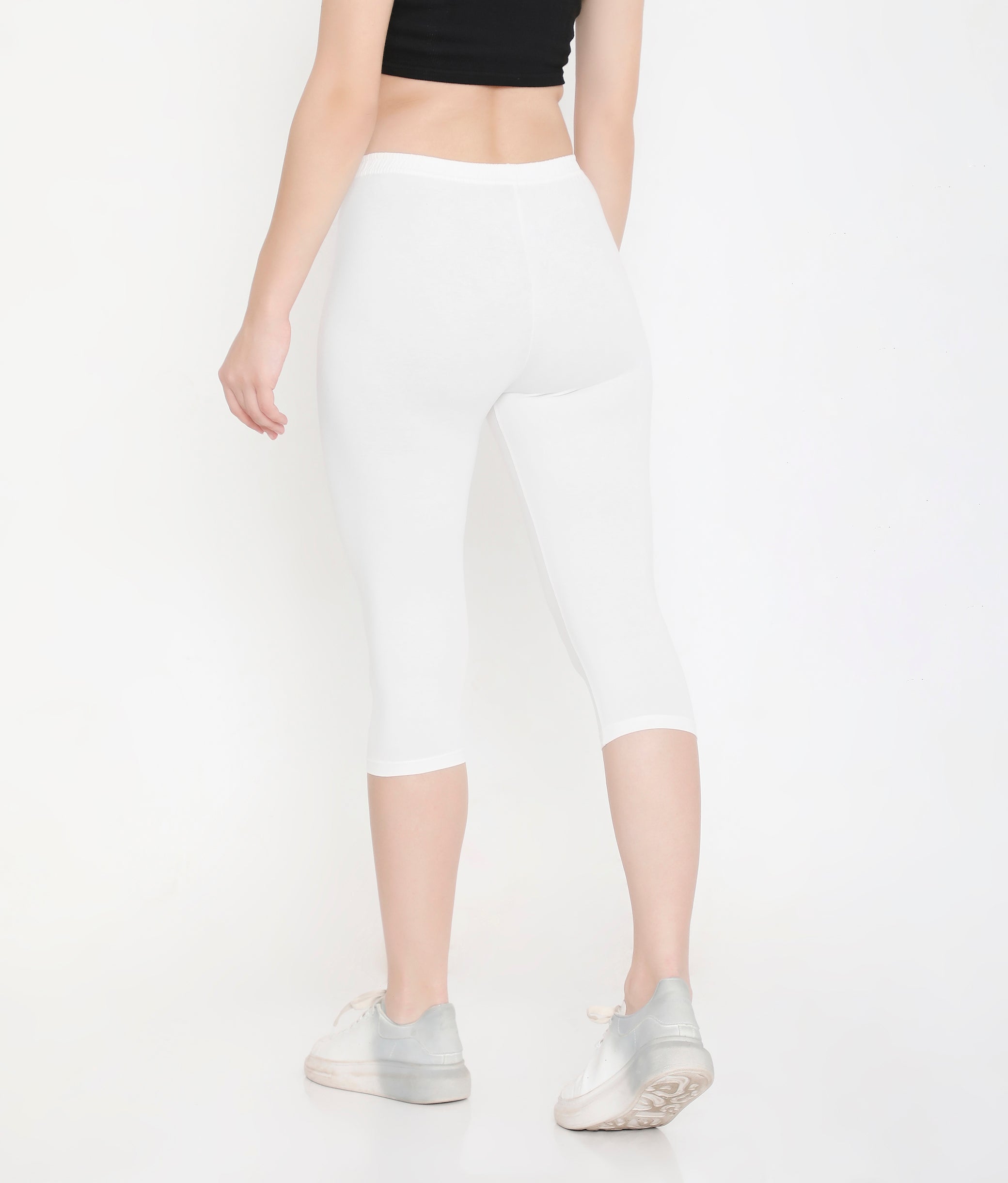 WOMEN SOLID WHITE SOFT COTTON EVERYDAY CAPRI