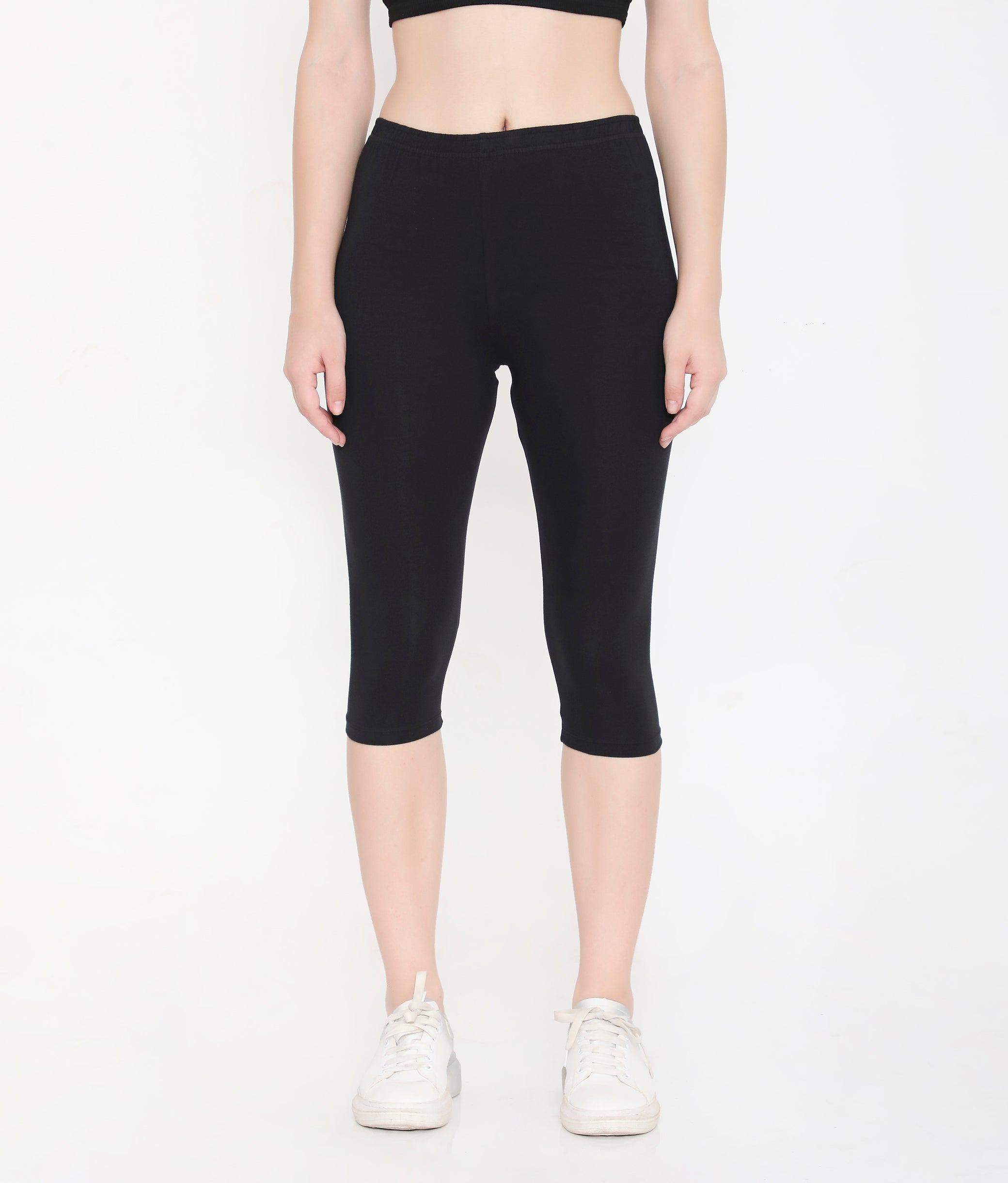 BLACK SOFT COTTON EVERYDAY CAPRI FOR WOMEN