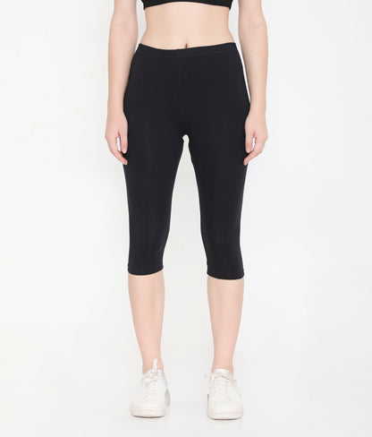 BLACK SOFT COTTON EVERYDAY CAPRI FOR WOMEN