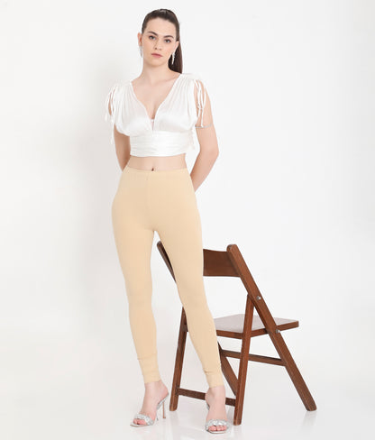 SOLID SKIN ANKLE-LENGTH COTTON LEGGINGS FOR WOMEN