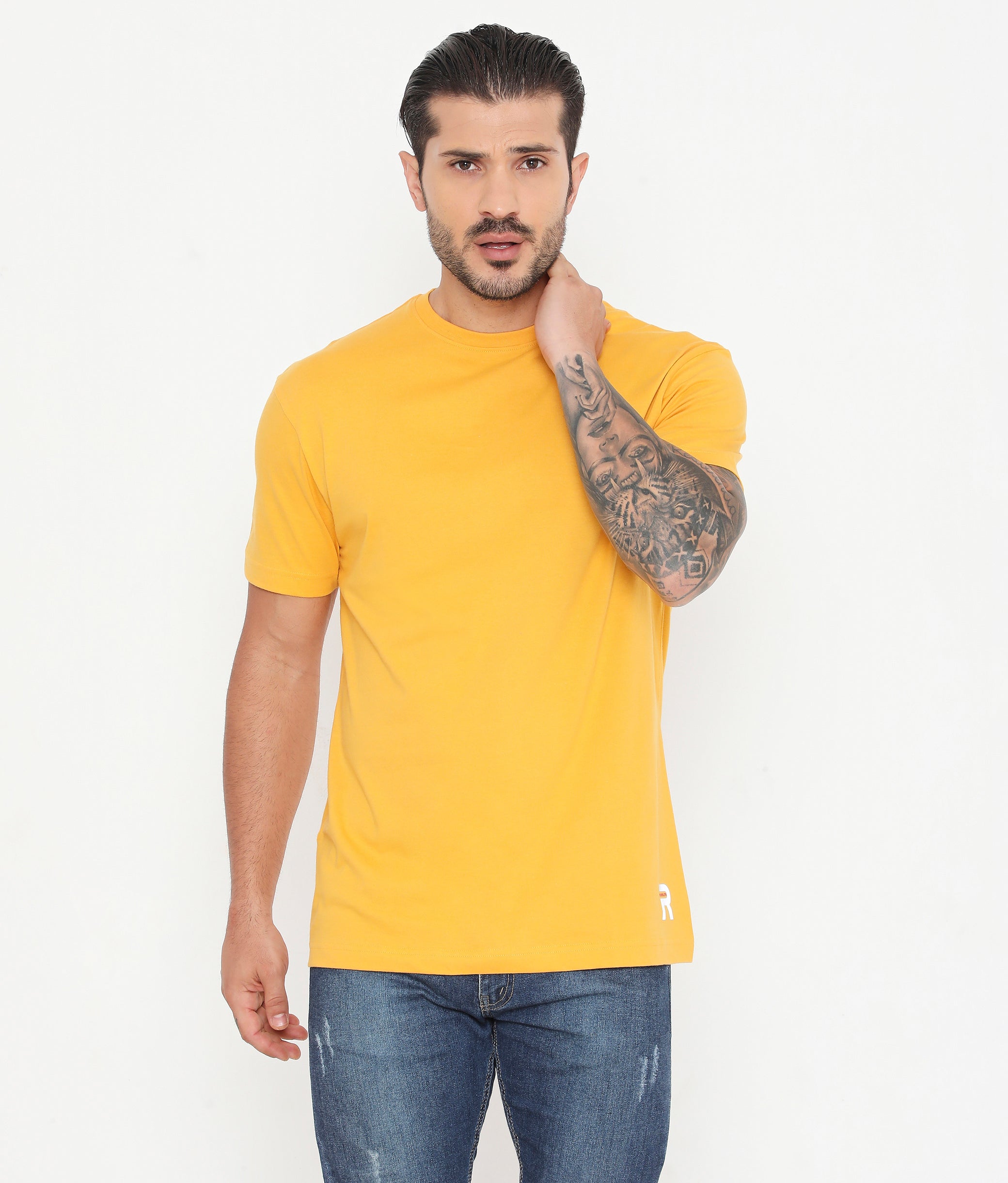 Men Solid Golden Leisurewear Essential Cotton Tee - 004