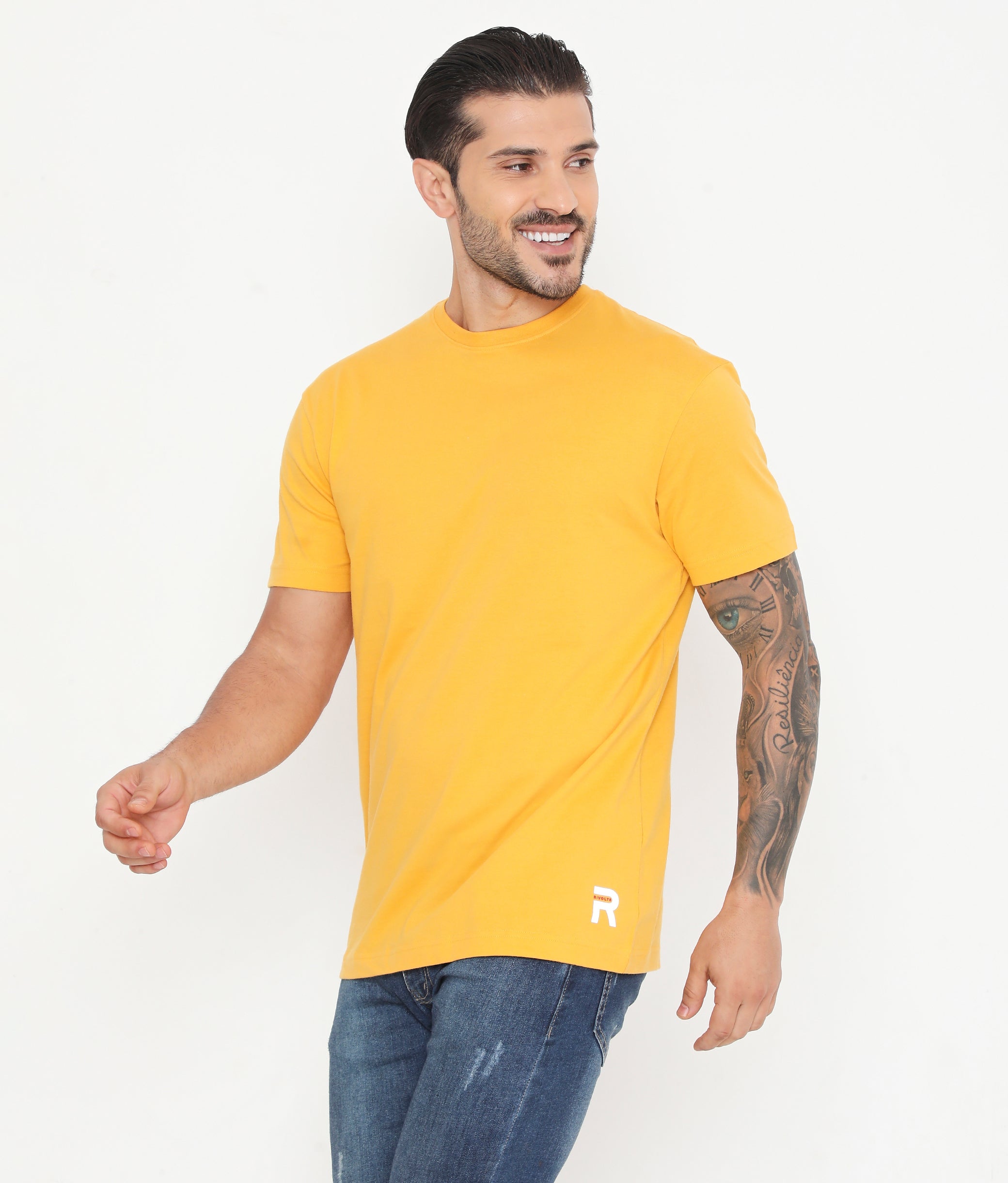 Men Solid Golden Leisurewear Essential Cotton Tee - 004