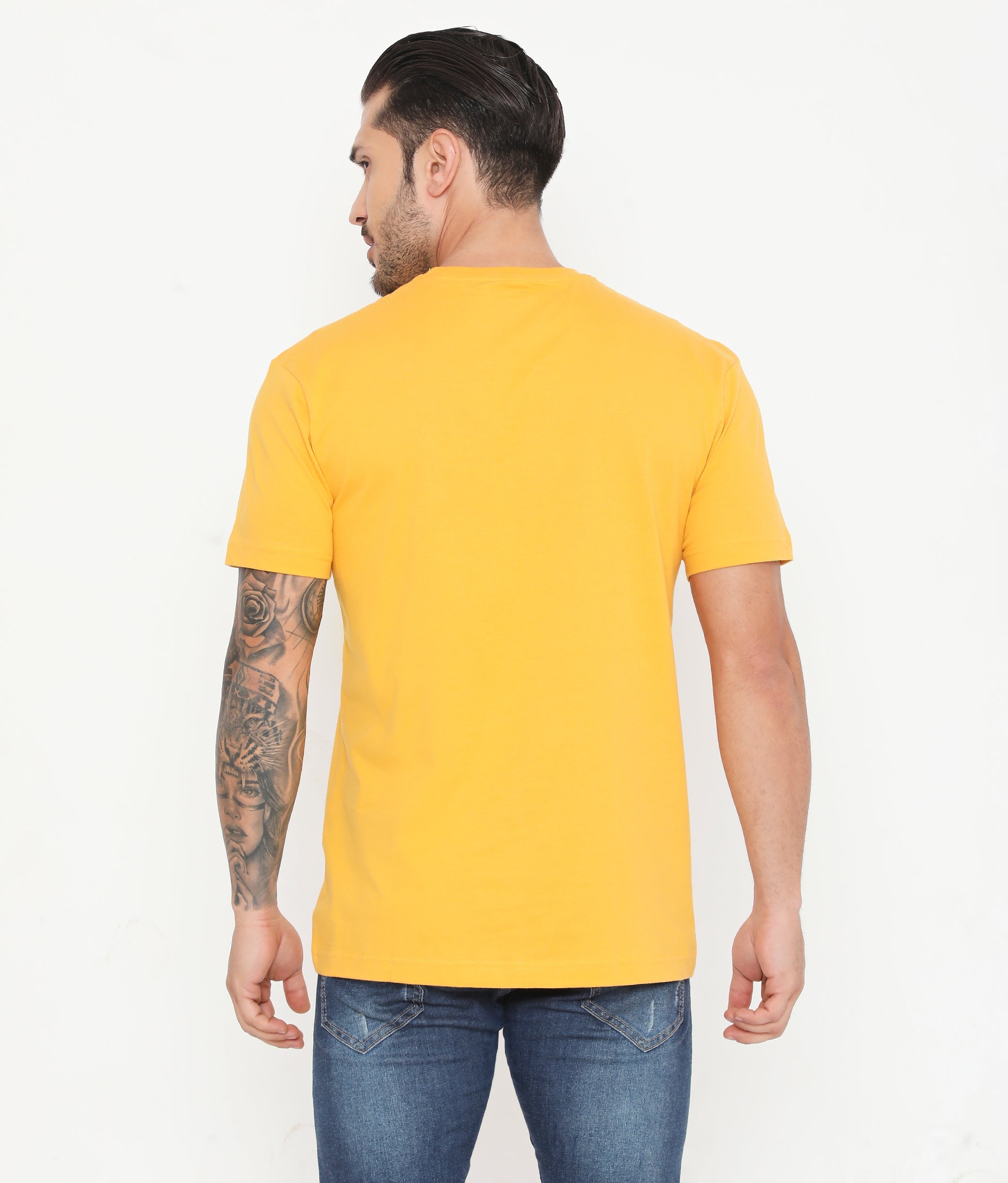 Men Solid Golden Leisurewear Essential Cotton Tee - 004