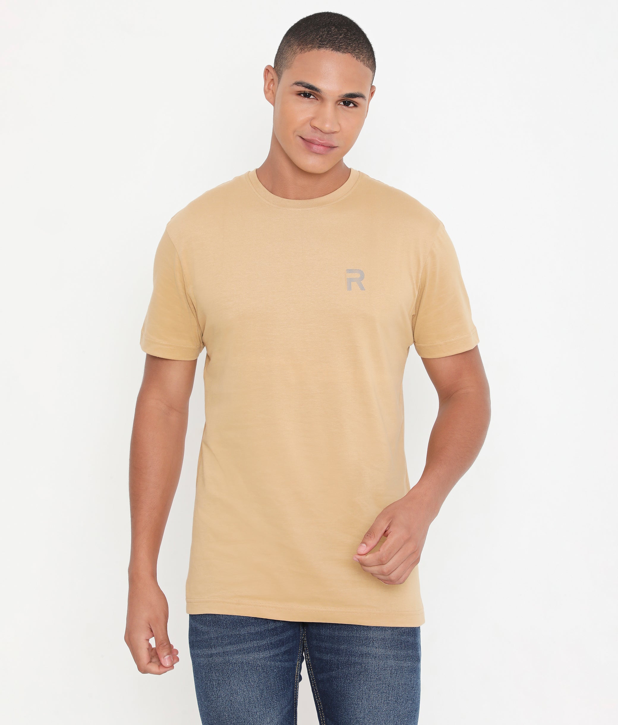 Men Khakhi  Pure Cotton Tee Casual- 003