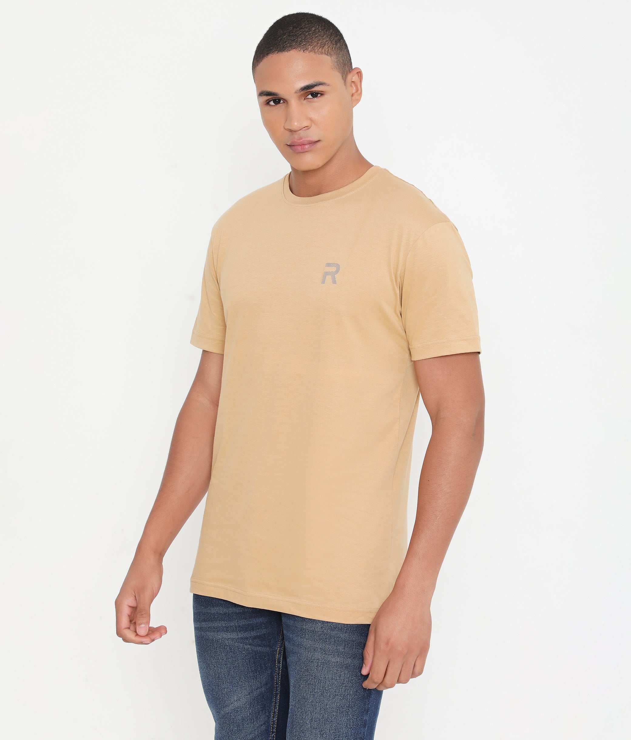 Men Khakhi  Pure Cotton Tee Casual- 003