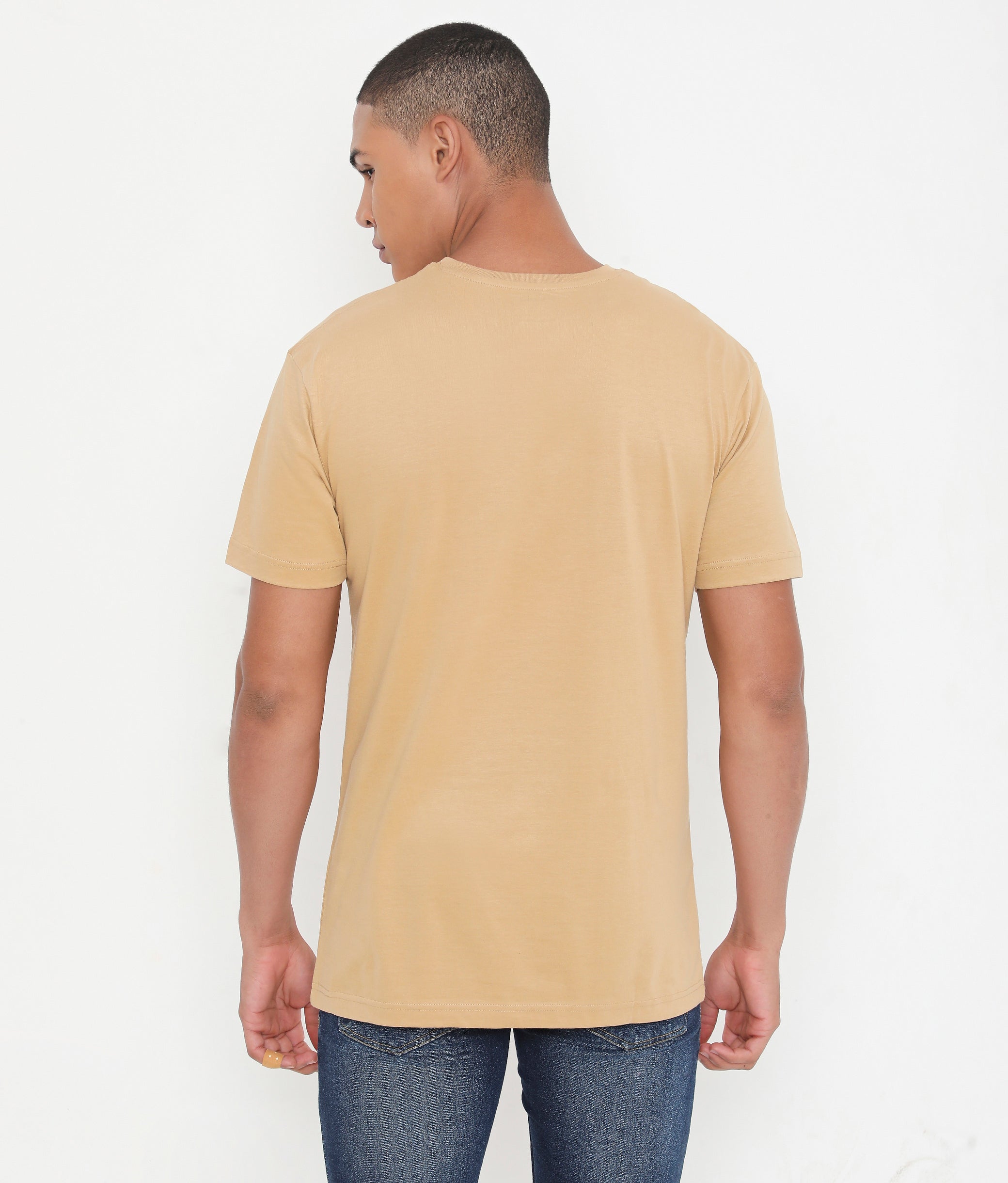 Men Khakhi  Pure Cotton Tee Casual- 003