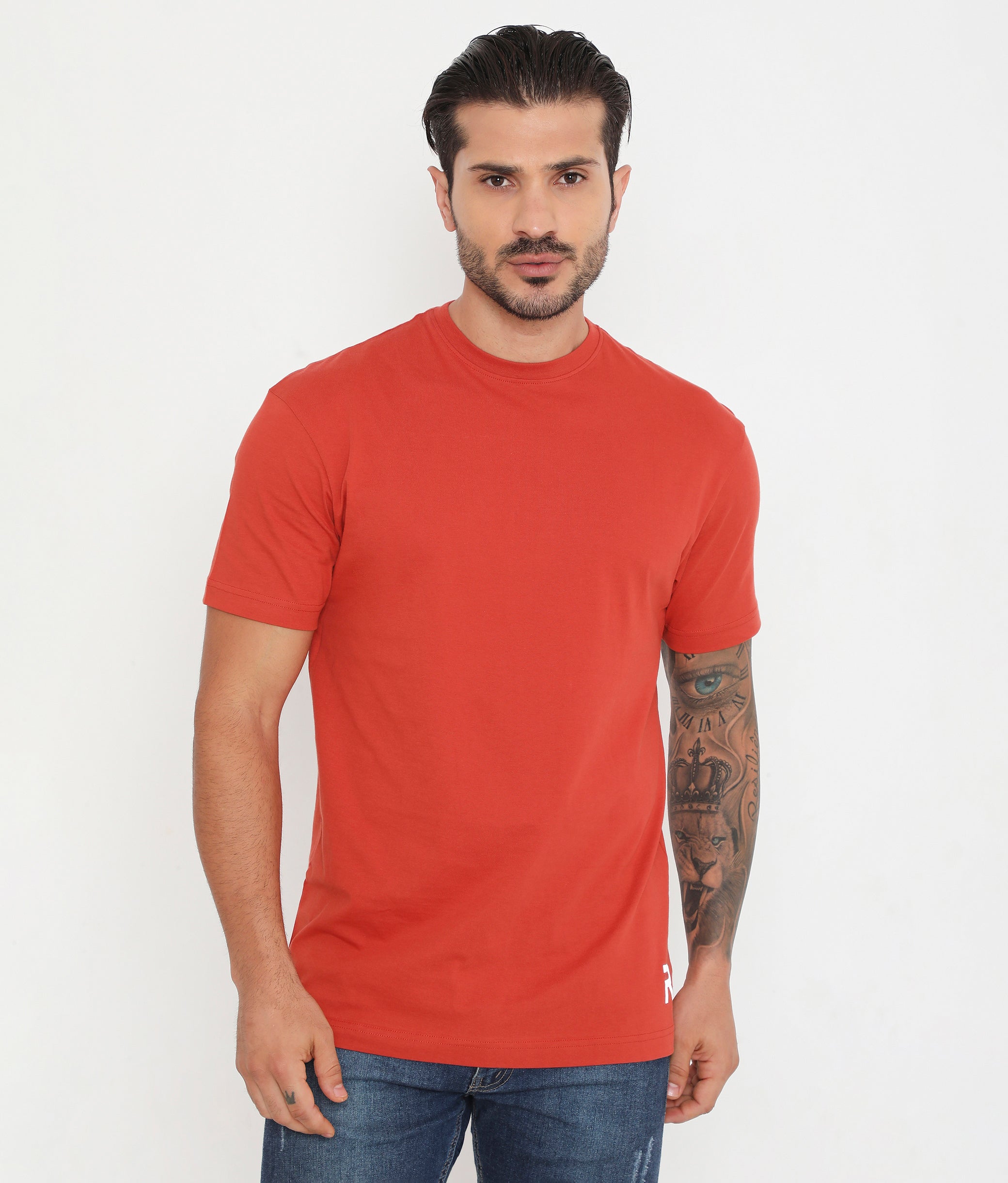 Men Solid Rust Leisurewear Essential Cotton Tee - 004