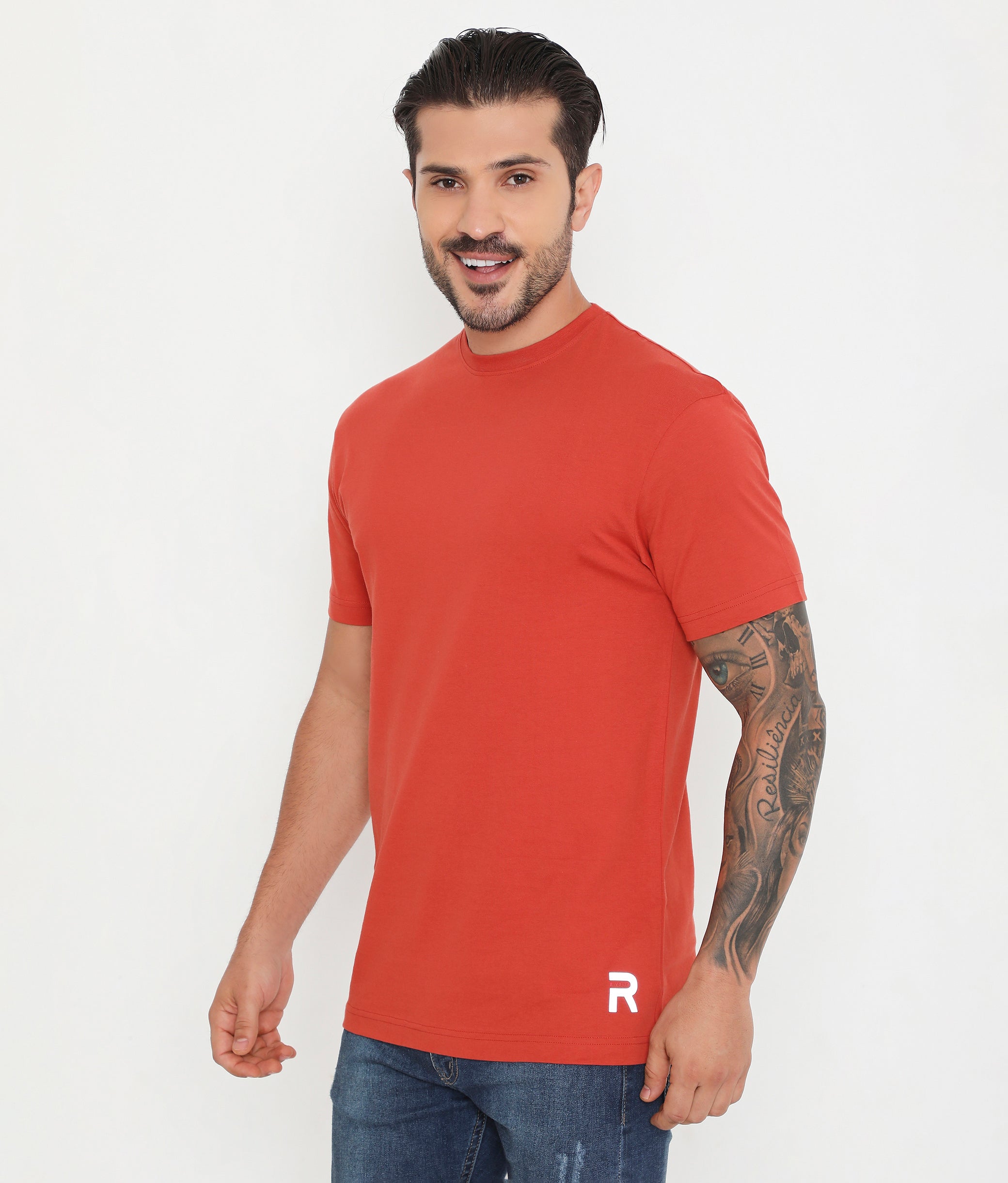 Men Solid Rust Leisurewear Essential Cotton Tee - 004