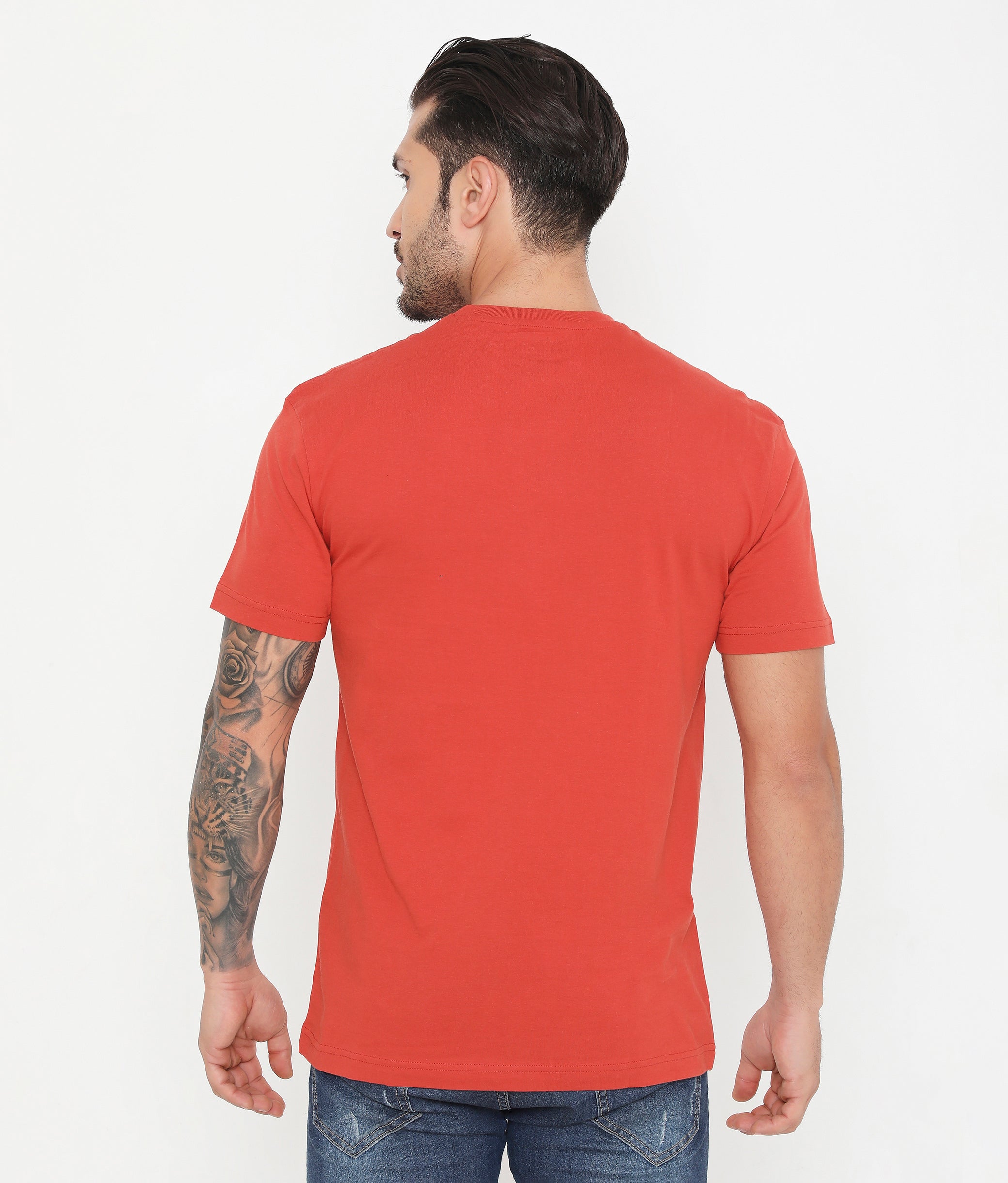 Men Solid Rust Leisurewear Essential Cotton Tee - 004