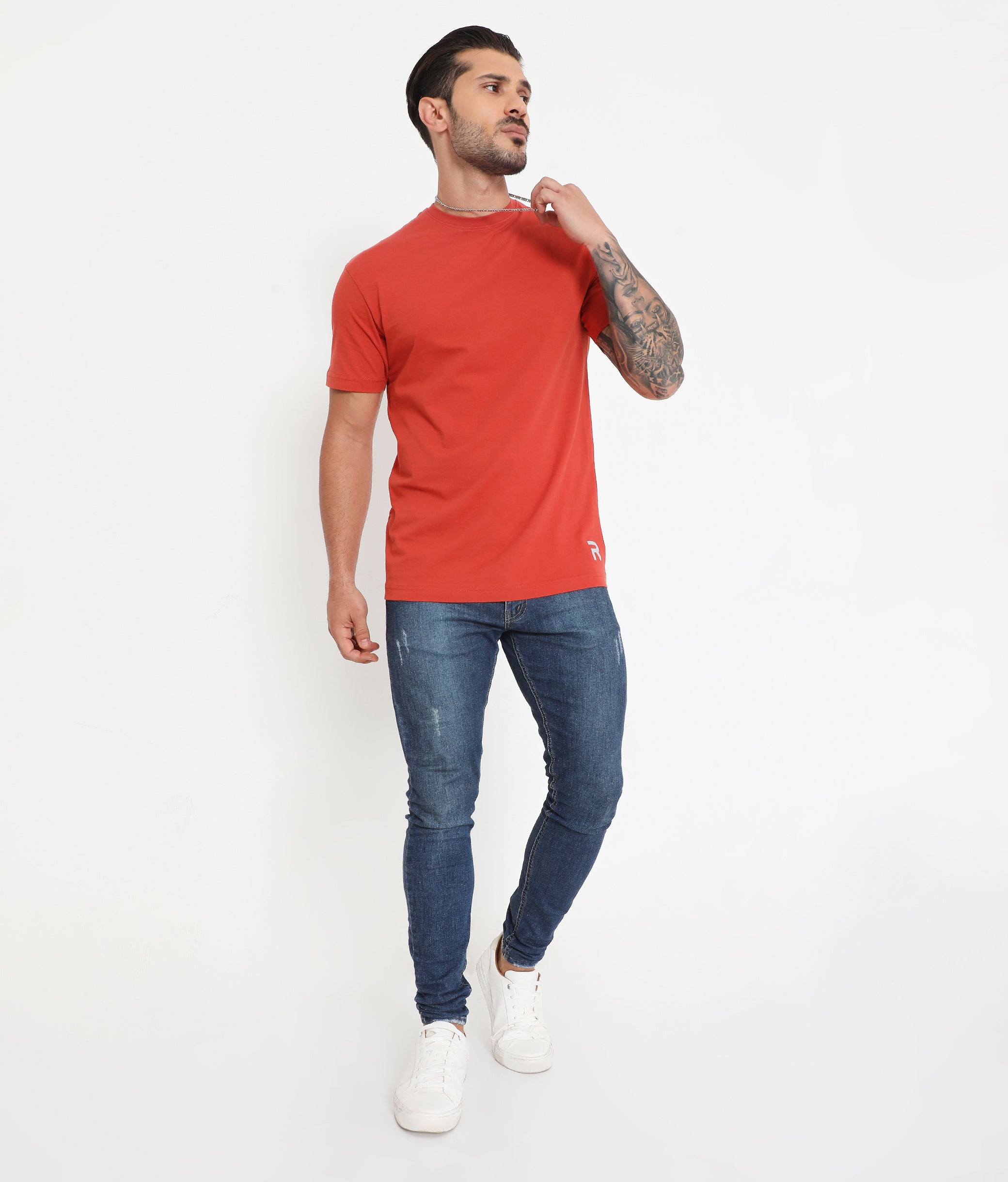 Men Solid Rust Leisurewear Essential Cotton Tee - 004