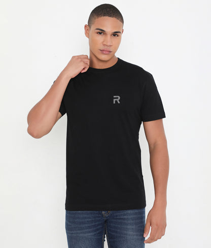 Men Casuals Solid Black Pure Cotton Tee - 003