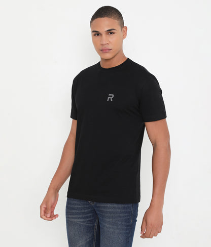 Men Casuals Solid Black Pure Cotton Tee - 003