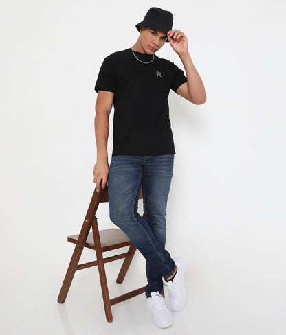 Men Casuals Solid Black Pure Cotton Tee - 003