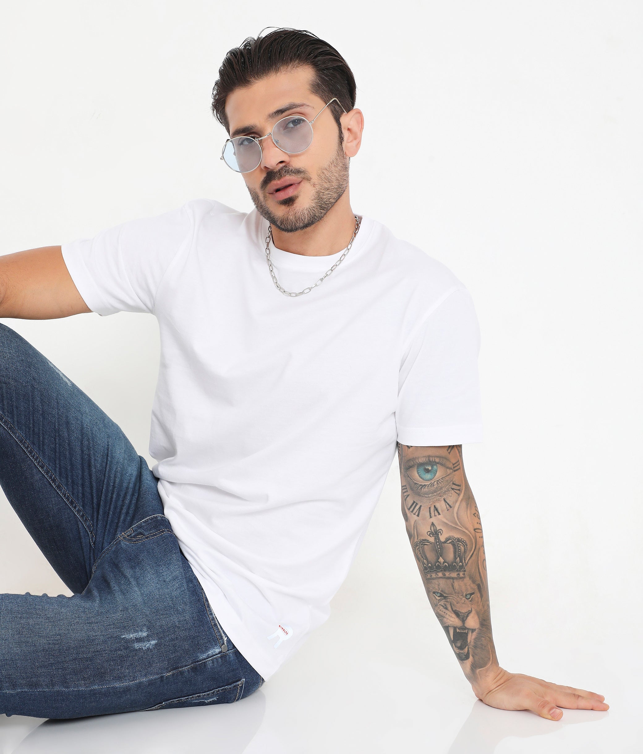 Men's Solid White 004 Leisurewear Essential Cotton Tee