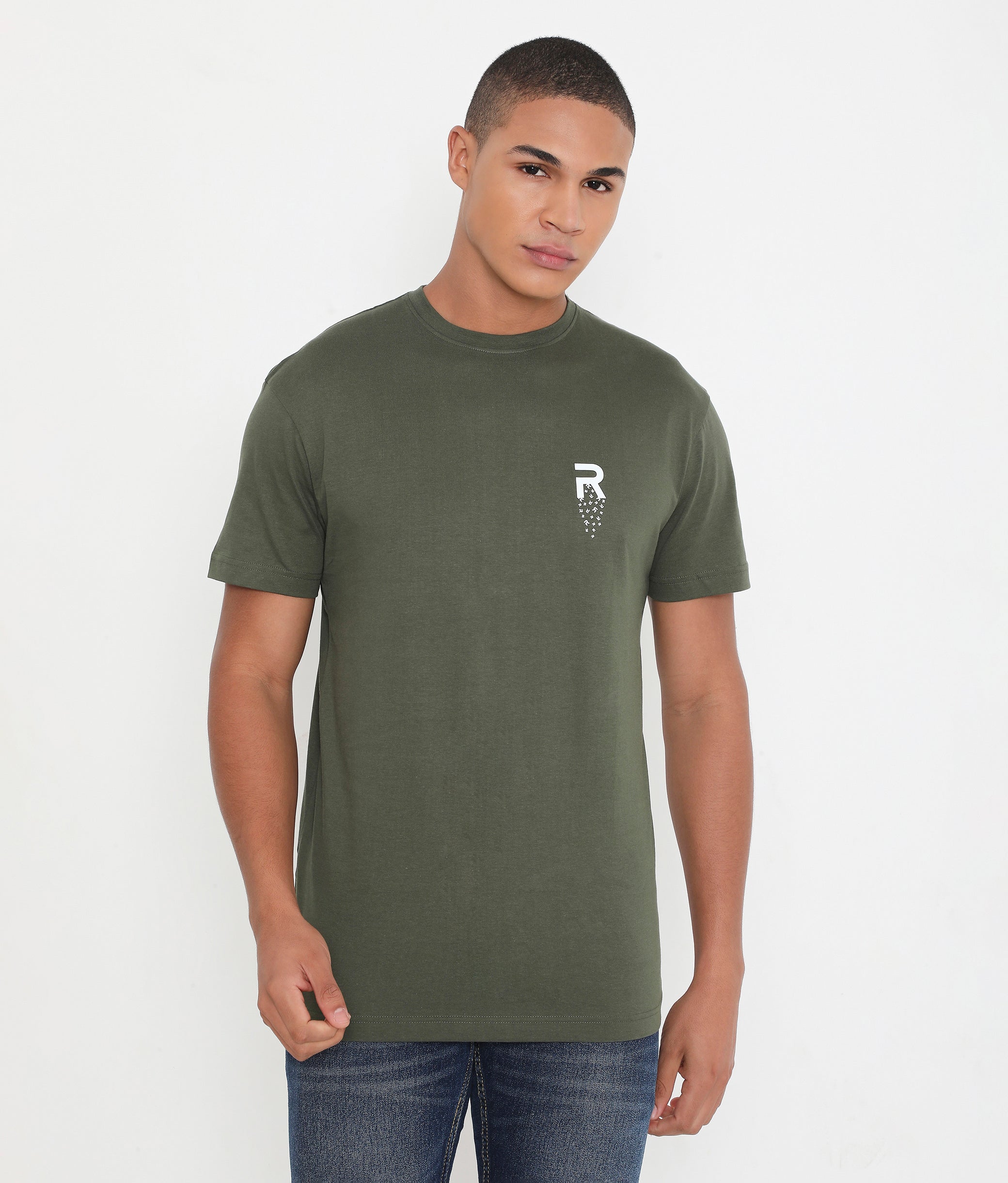 Men Solid Green Leisurewear Cotton Tee - 002