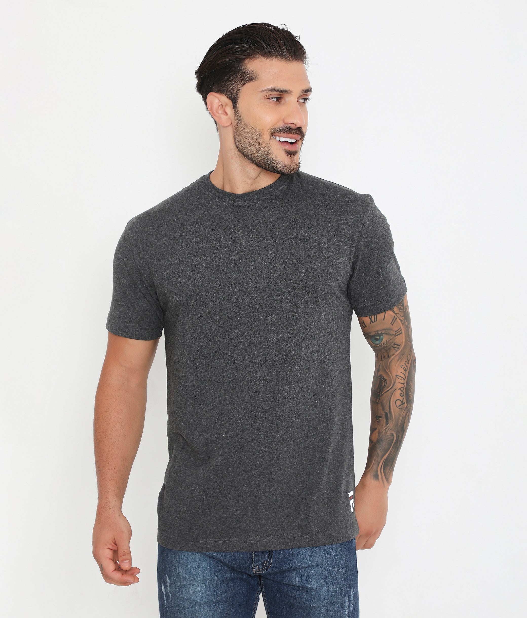 Men Charcoal Melange Leisurewear Essential Cotton Tee - 004