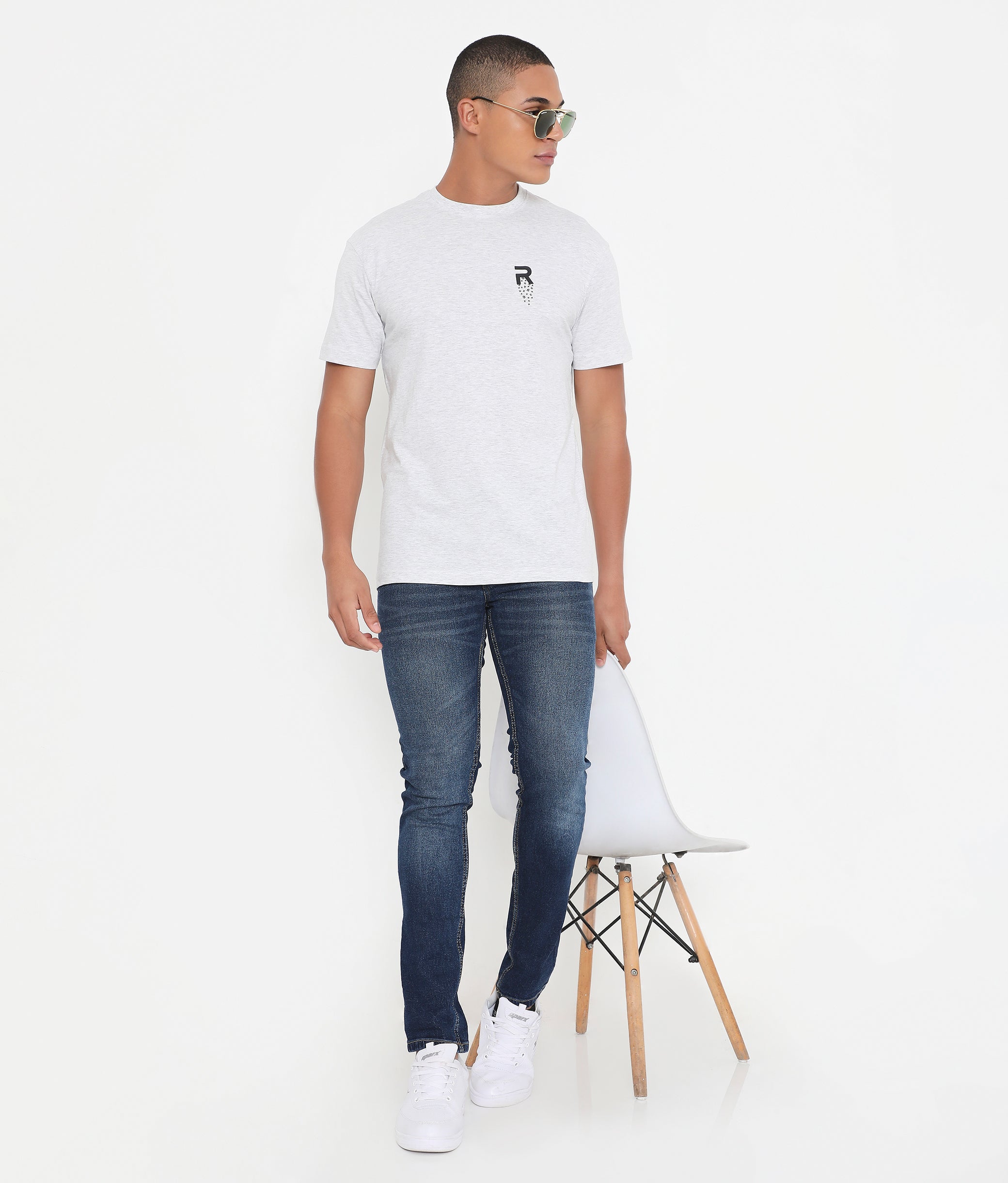 White Melange Men Leisurewear Cotton Tee - 002