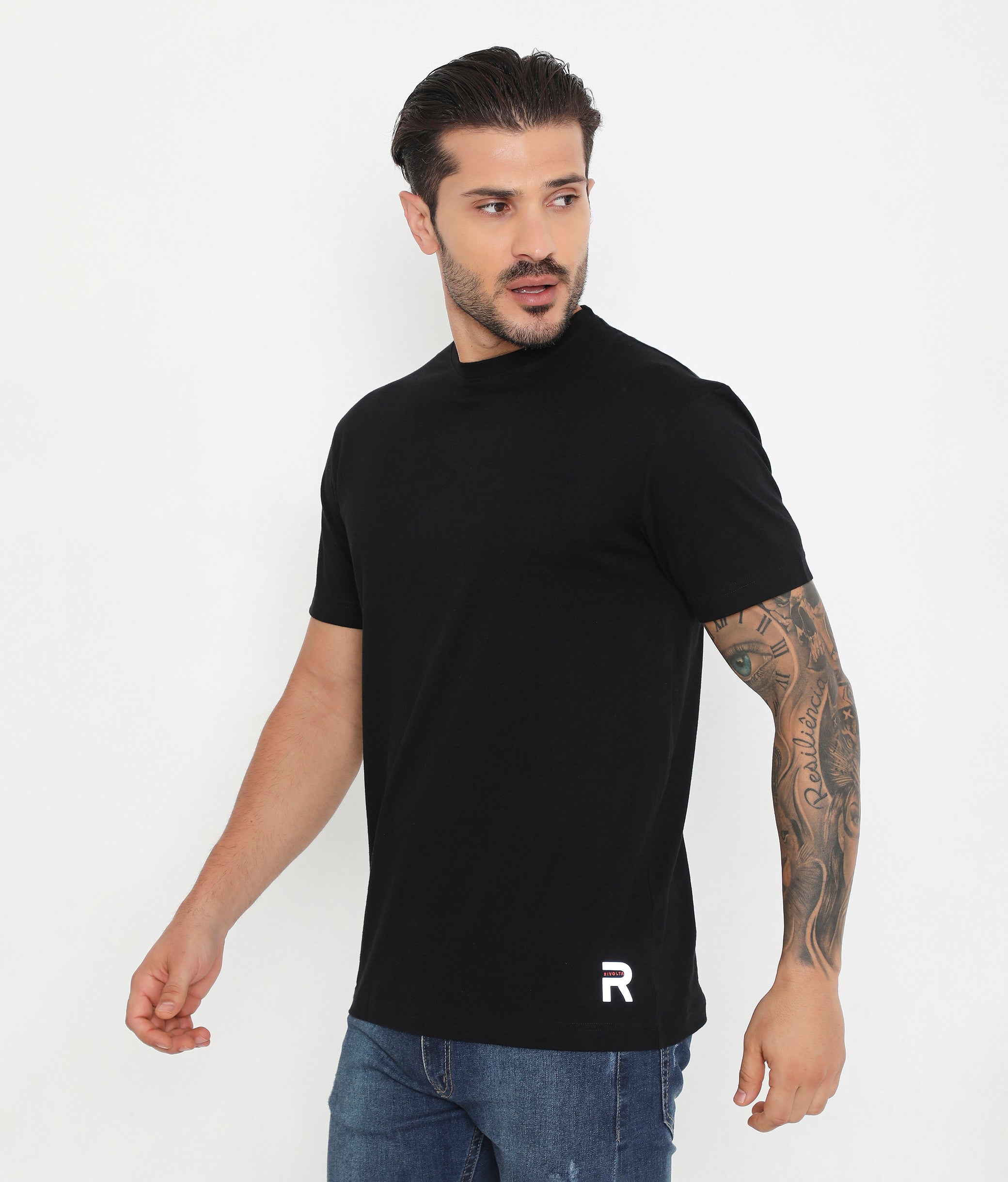 Men Solid Black Leisurewear Essential Cotton Tee - 004