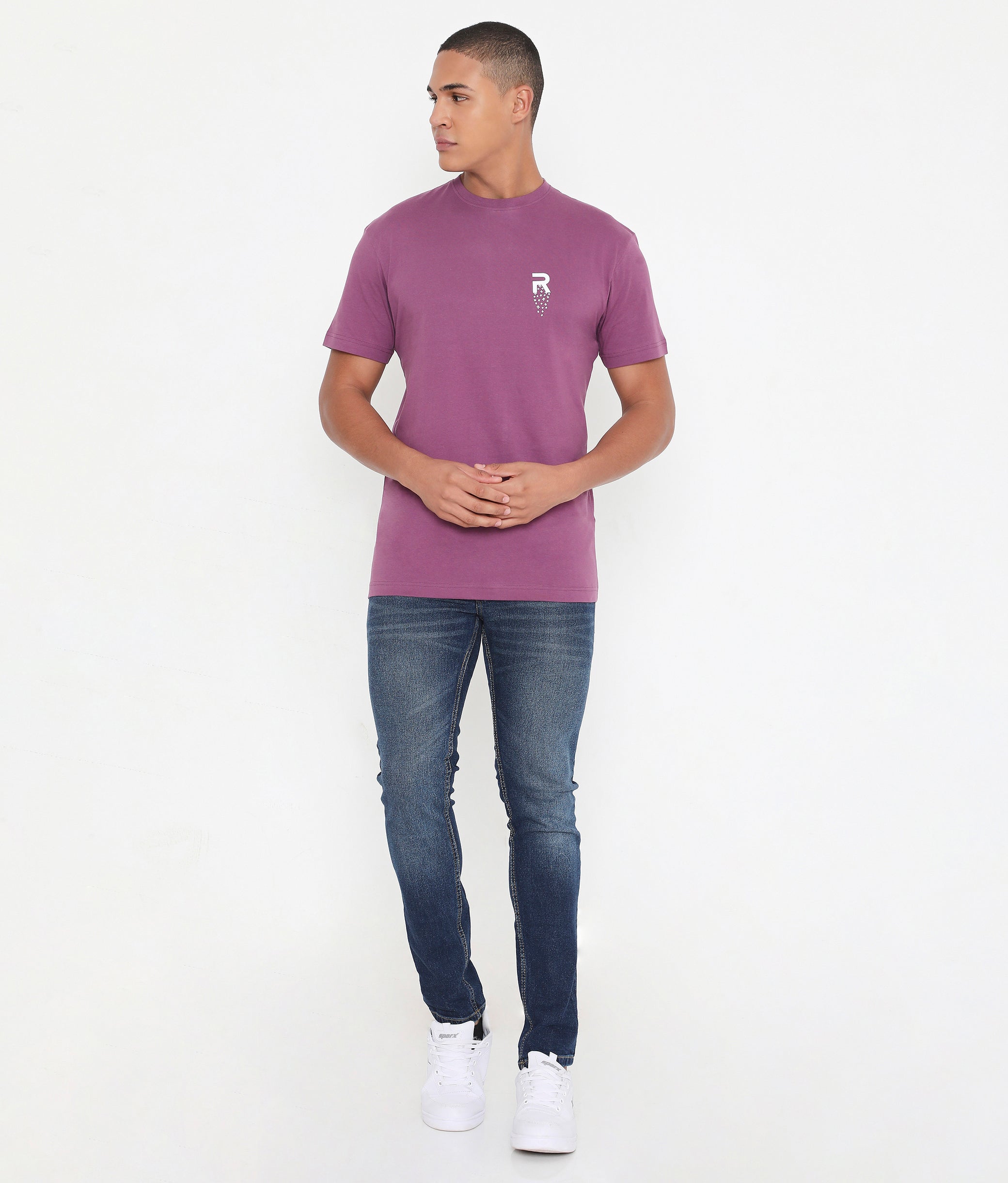 Men Solid Purple Leisurewear Cotton Tee - 002