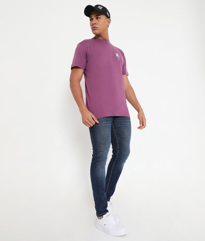 Men Solid Purple Leisurewear Cotton Tee - 002