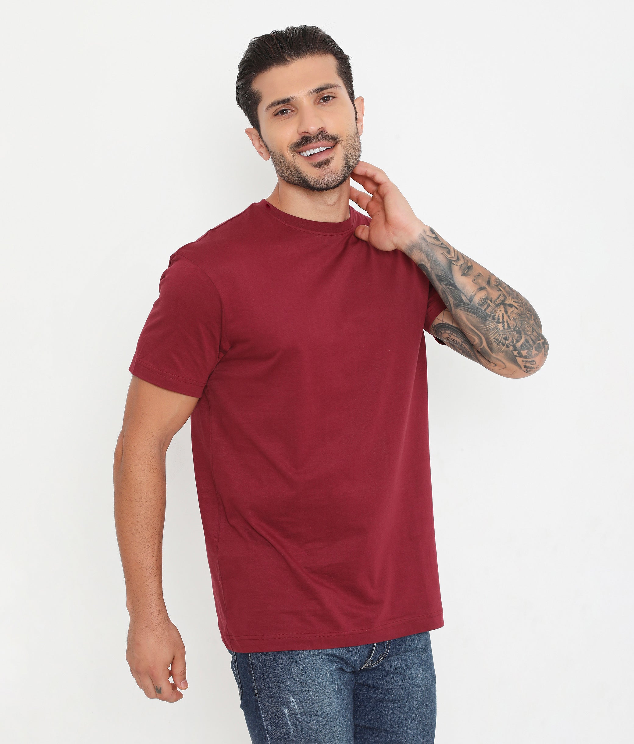 Men Maroon Leisurewear Essential Cotton Tee - 004