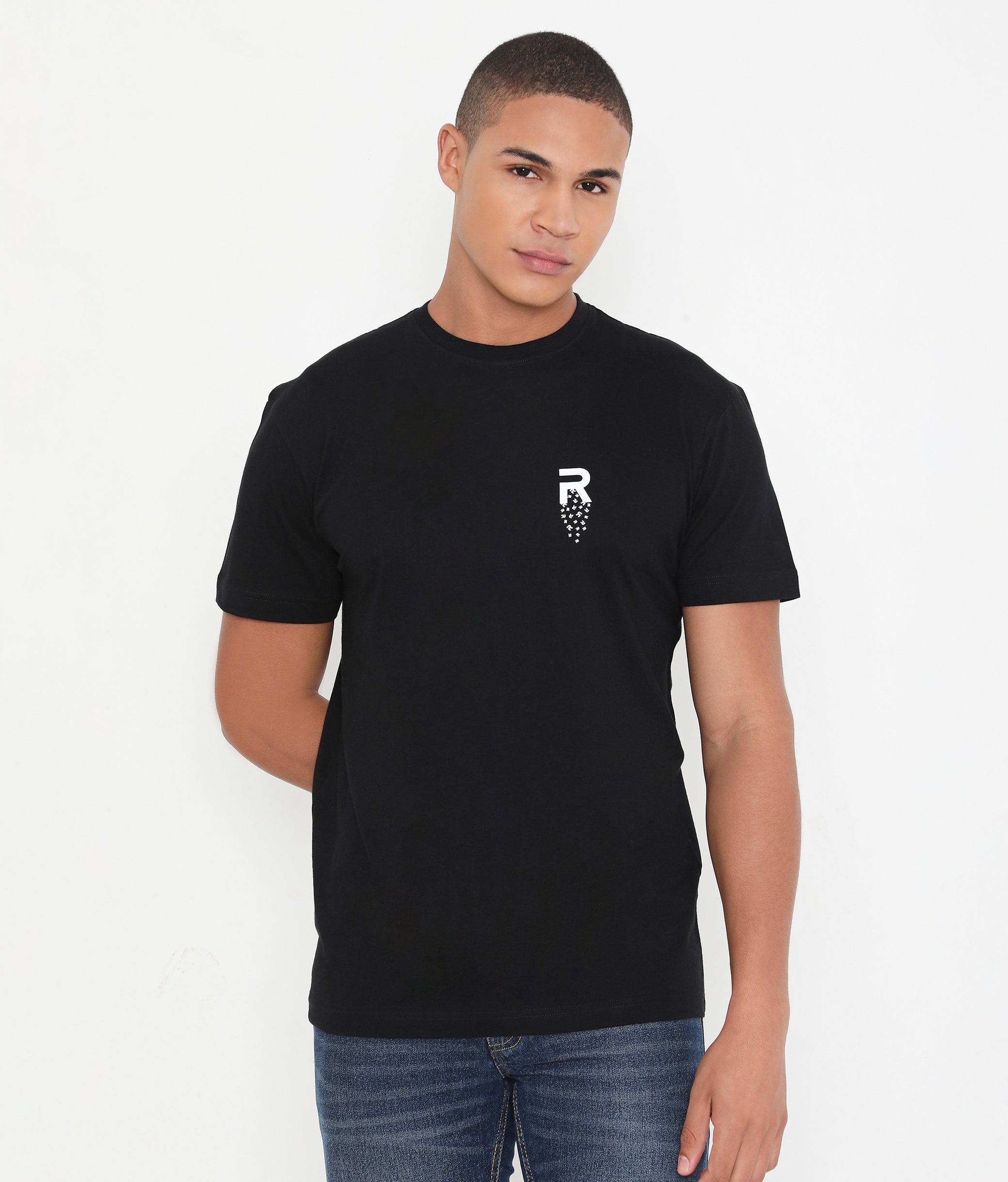 Men Solid Black Leisurewear Cotton Tee - 002