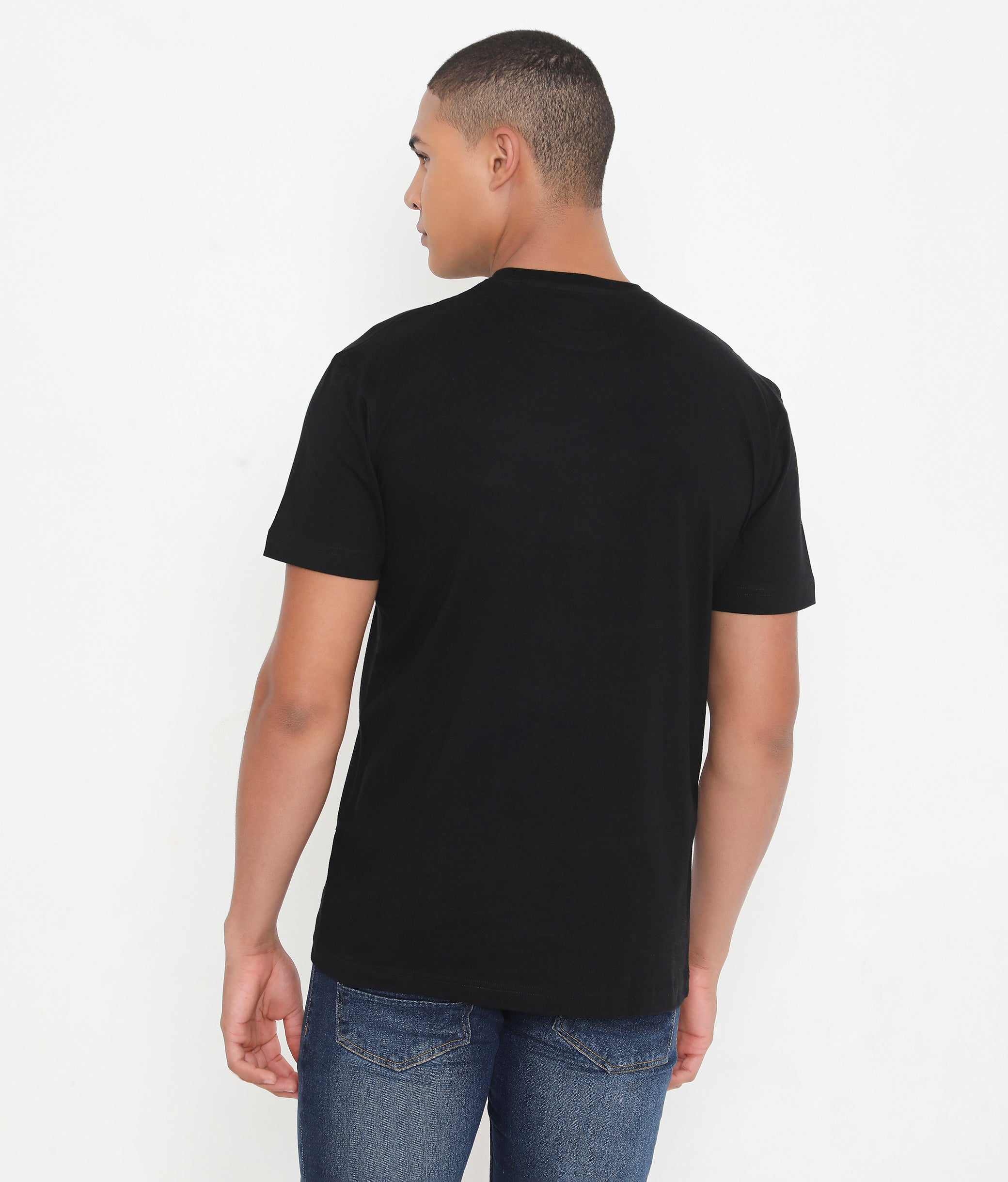 Men Solid Black Leisurewear Cotton Tee - 002