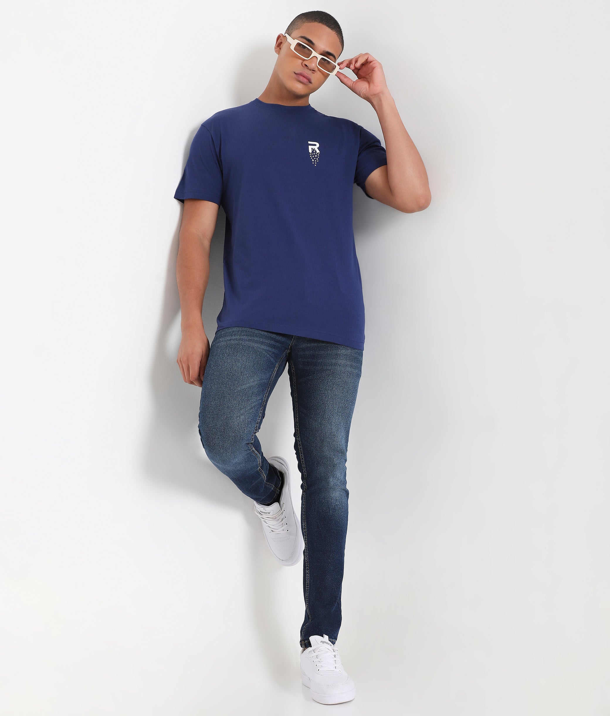 Men Navy Blue Leisurewear Cotton Tee - 002