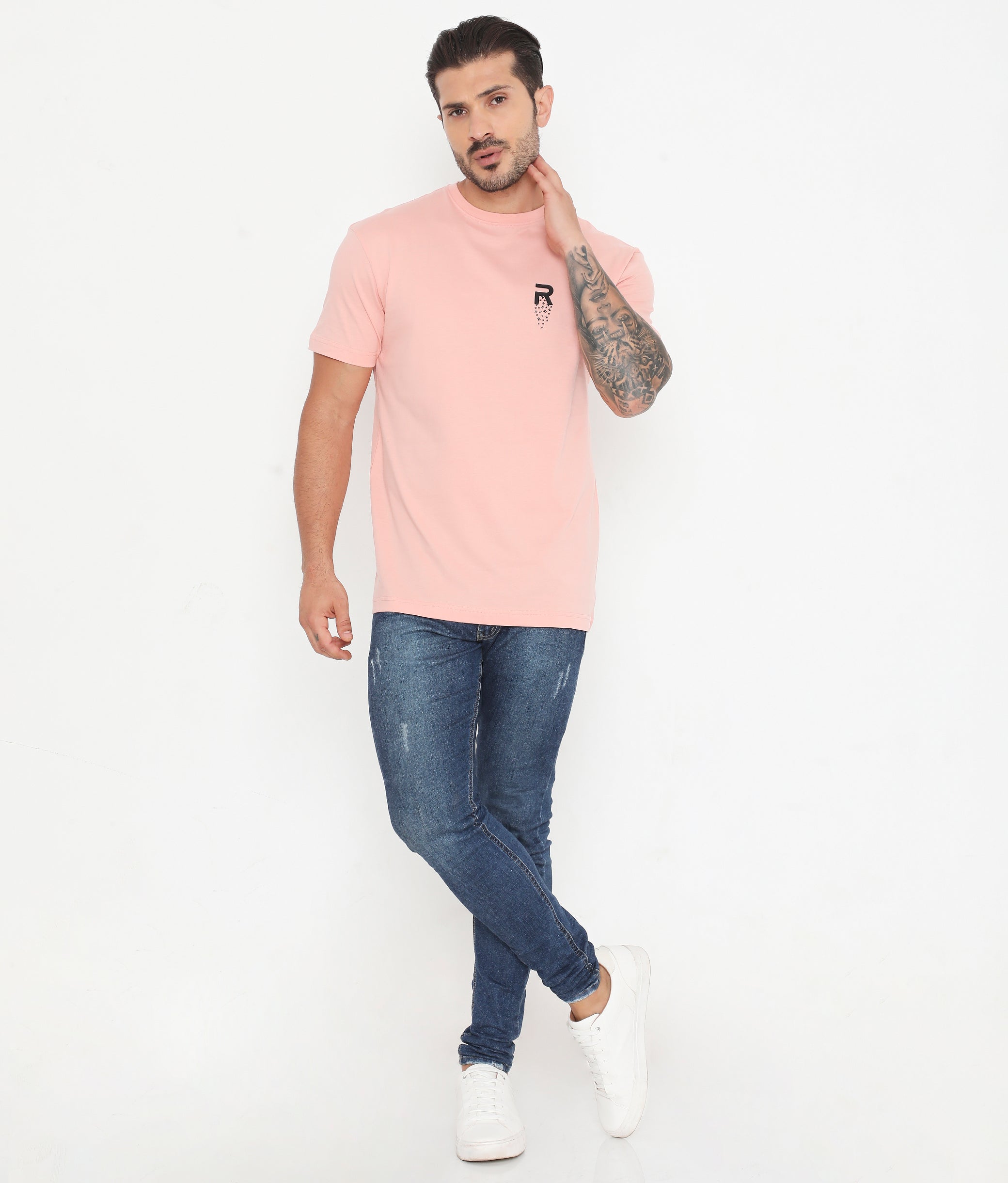 Men Solid Peach Leisurewear Cotton Tee - 002