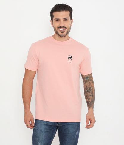 Men Solid Peach Leisurewear Cotton Tee - 002