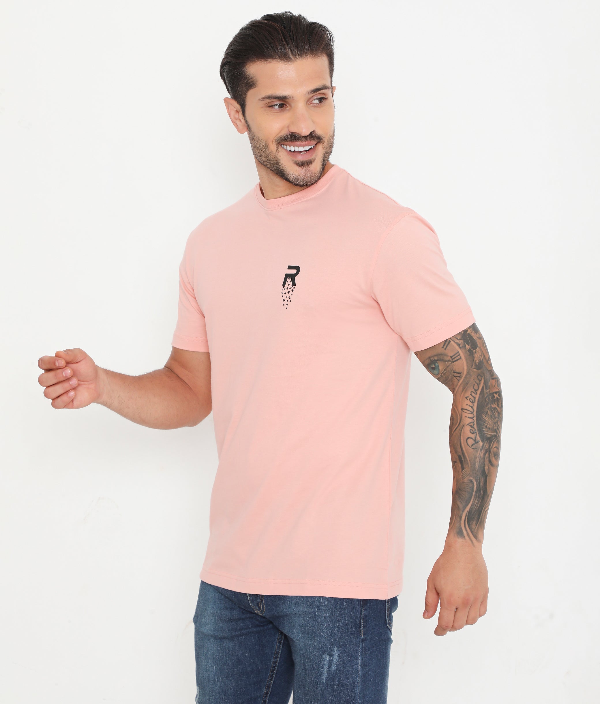 Men Solid Peach Leisurewear Cotton Tee - 002