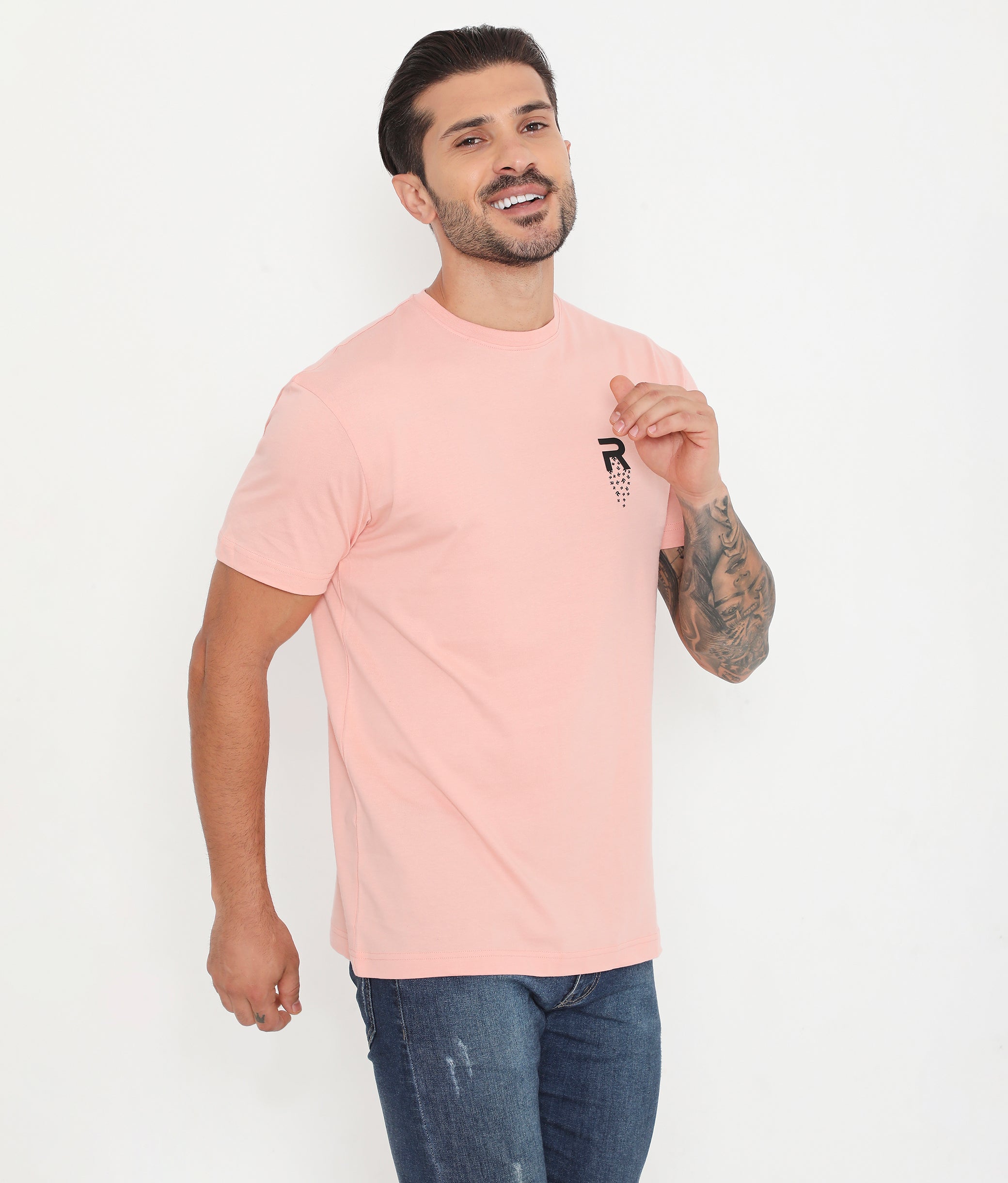 Men Solid Peach Leisurewear Cotton Tee - 002