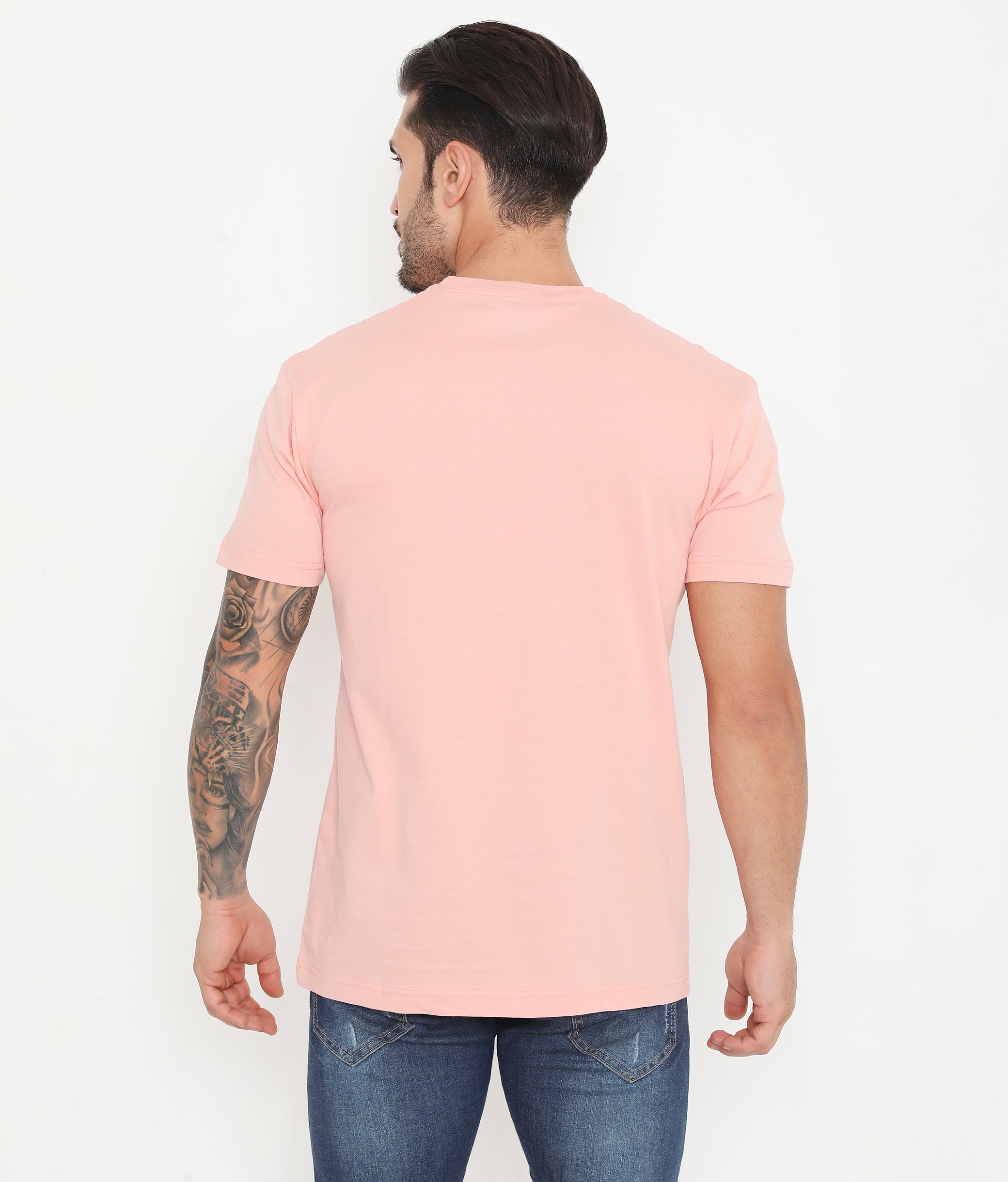 Men Solid Peach Leisurewear Cotton Tee - 002