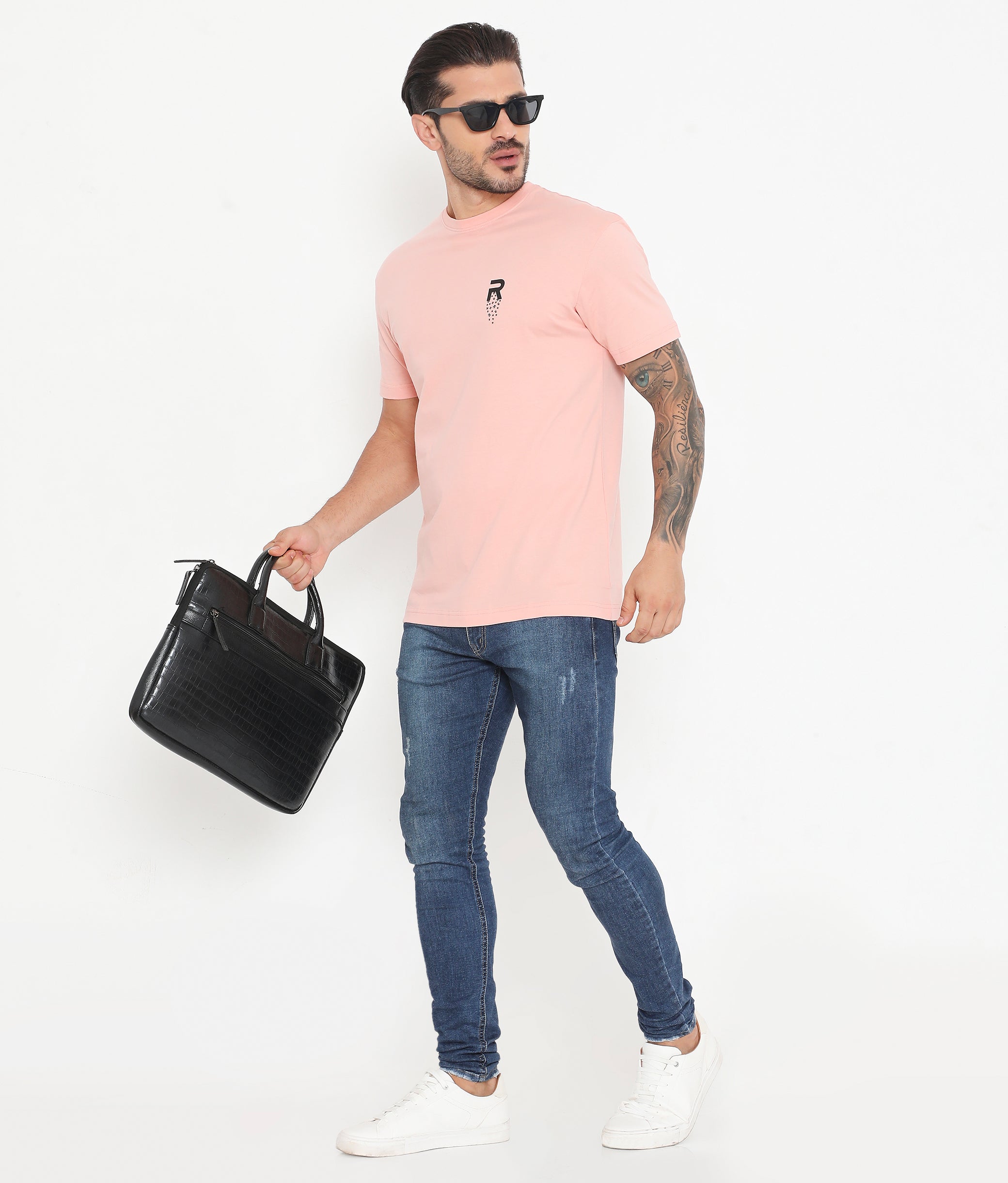 Men Solid Peach Leisurewear Cotton Tee - 002