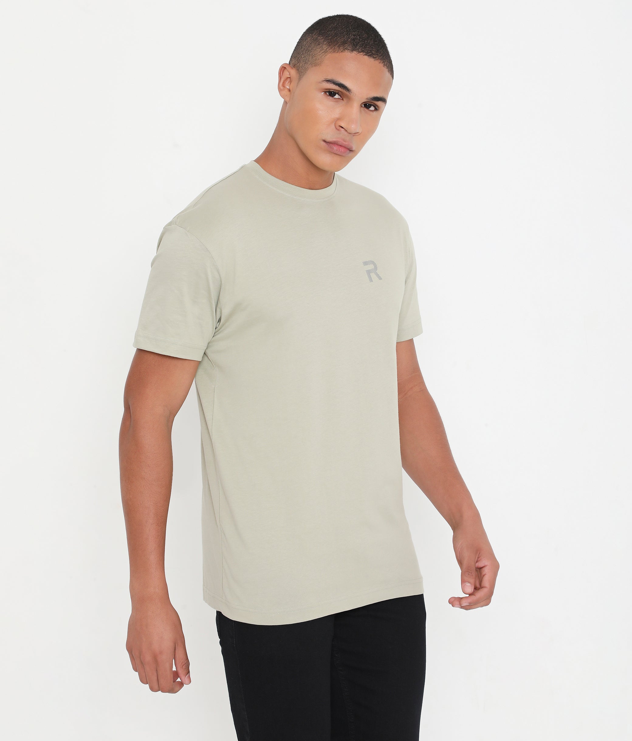 Moss Grey Men Casuals Pure Cotton Tee - 003