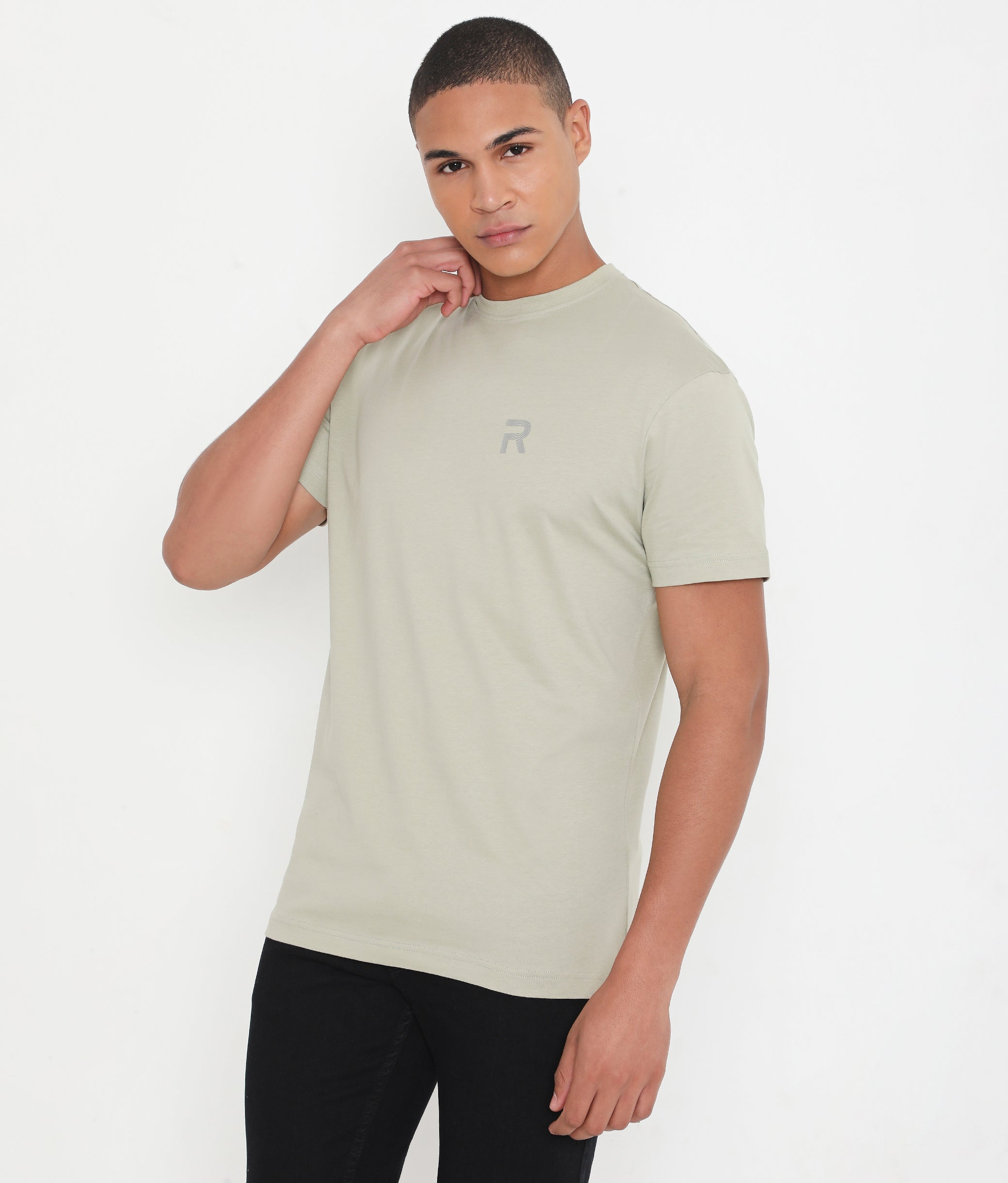 Moss Grey Men Casuals Pure Cotton Tee - 003