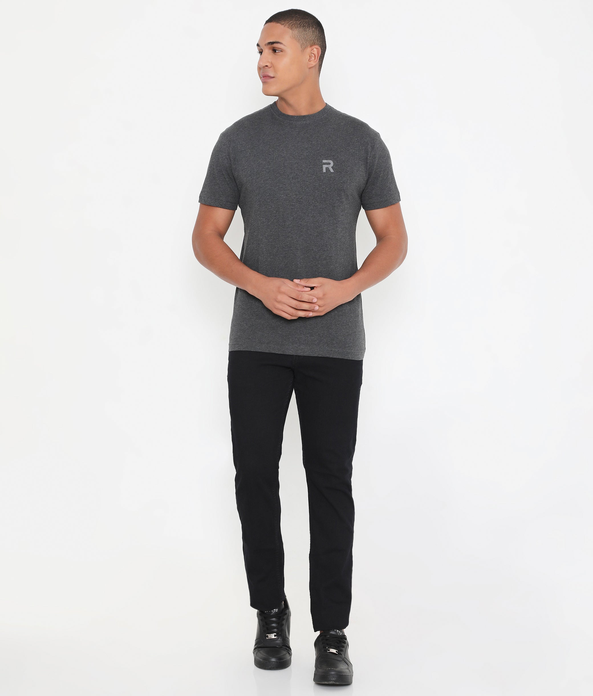 Men Casuals Charcoal Melange Pure Cotton Tee - 003