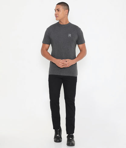 Men Casuals Charcoal Melange Pure Cotton Tee - 003