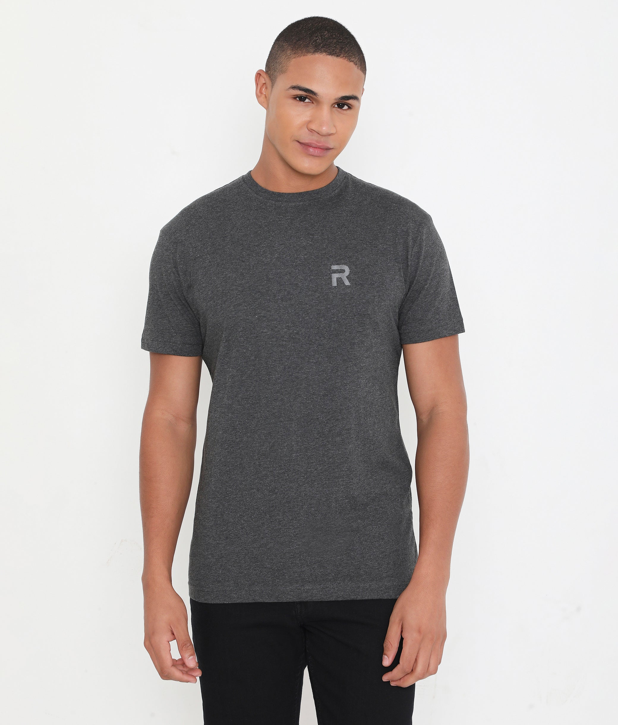 Men Casuals Charcoal Melange Pure Cotton Tee - 003