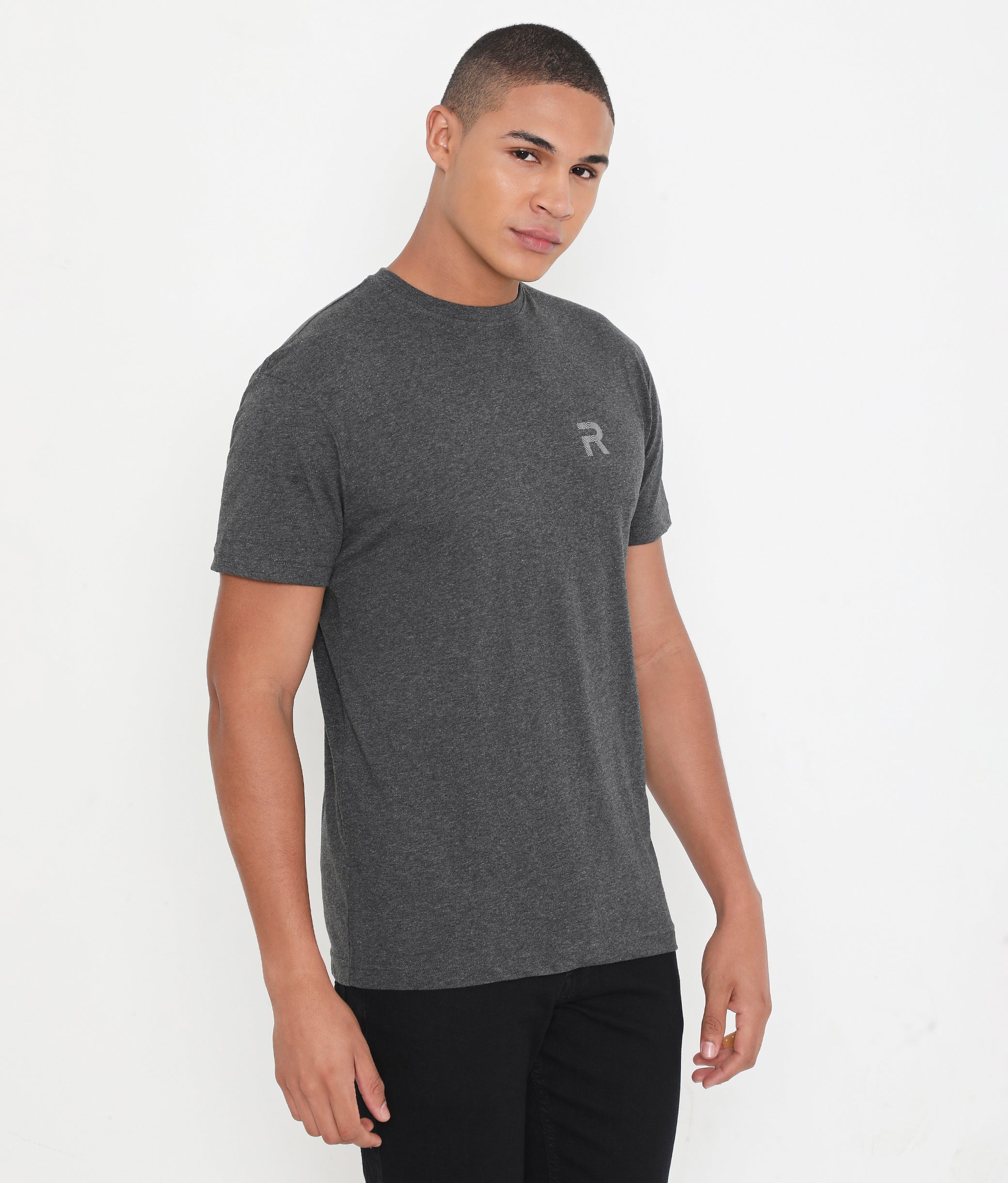 Men Casuals Charcoal Melange Pure Cotton Tee - 003