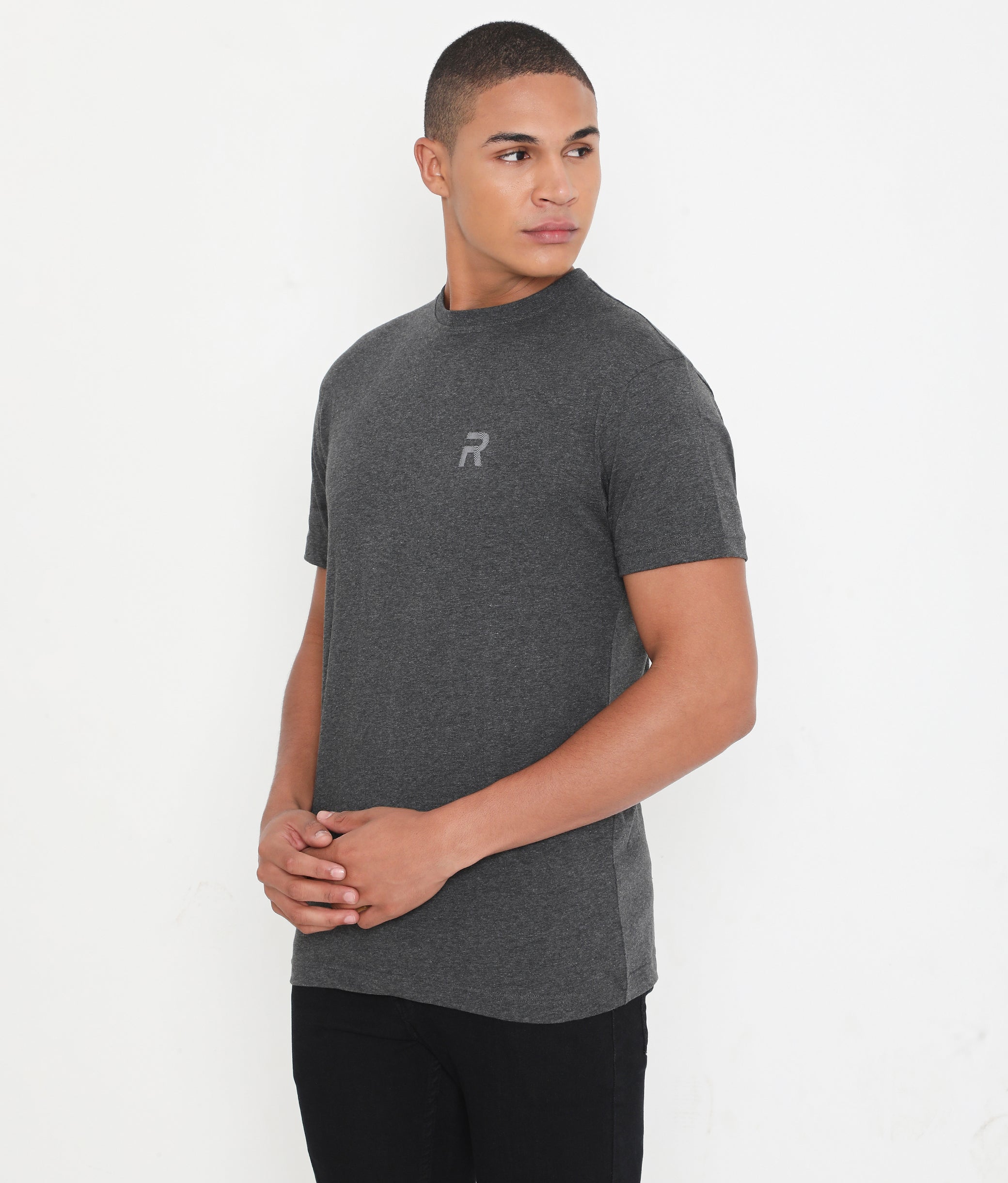 Men Casuals Charcoal Melange Pure Cotton Tee - 003