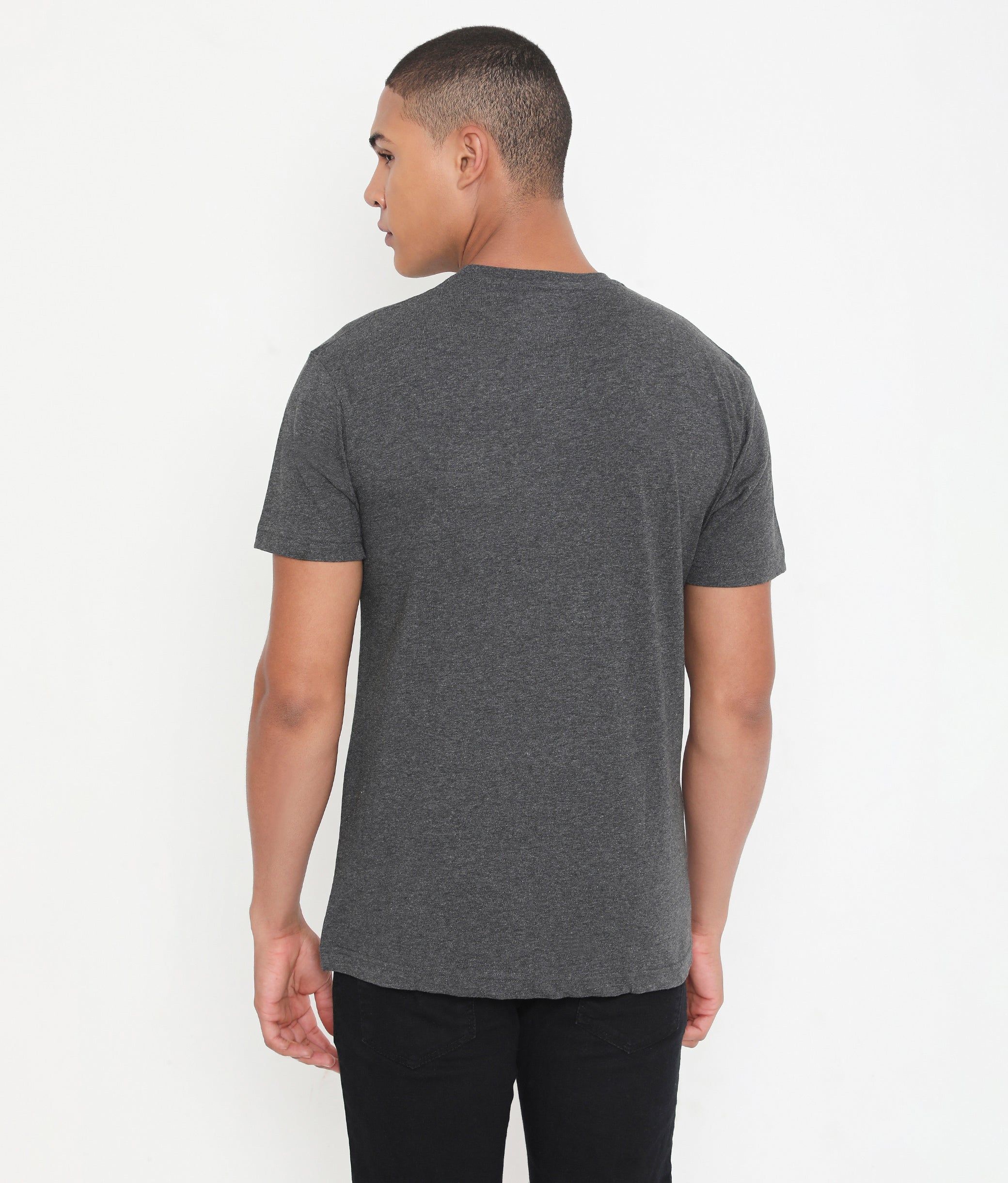 Men Casuals Charcoal Melange Pure Cotton Tee - 003