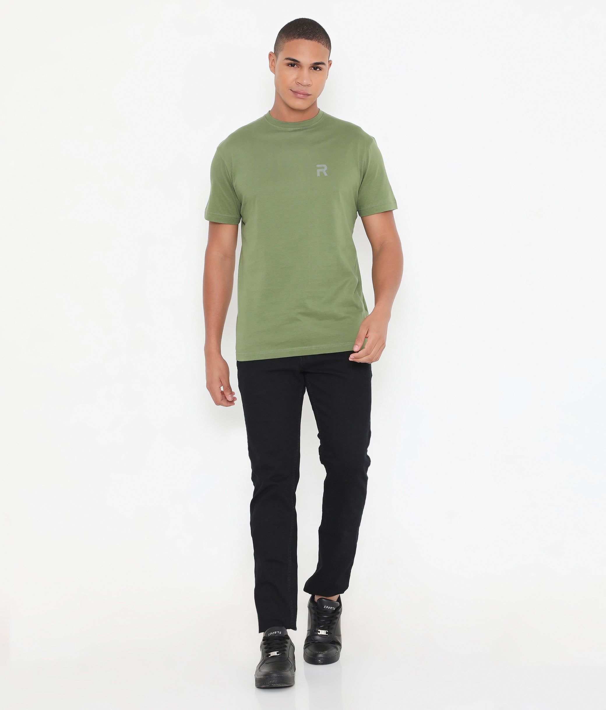 Men Casuals Bottle Green Pure Cotton Tee - 003